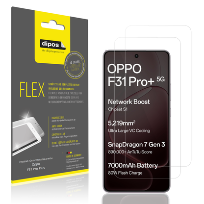 Klare Displayschutzfolie von dipos passend für Oppo F31 Pro Plus, 100% Displayabdeckung und blasenfreie Montage