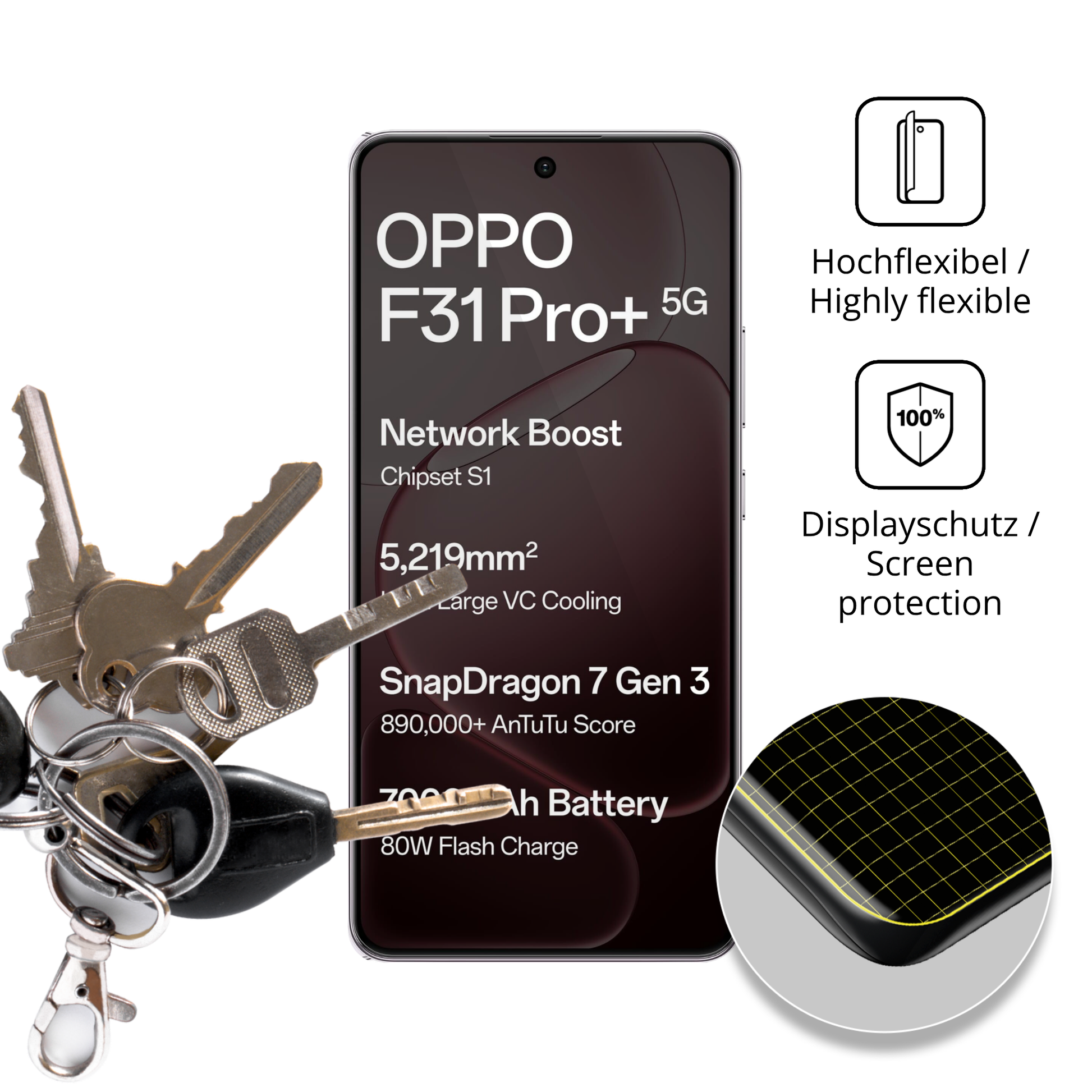 dipos Displayschutz für Oppo F31 Pro Plus, transparente Oberfläche, geringe Dicke und perfekte Passform