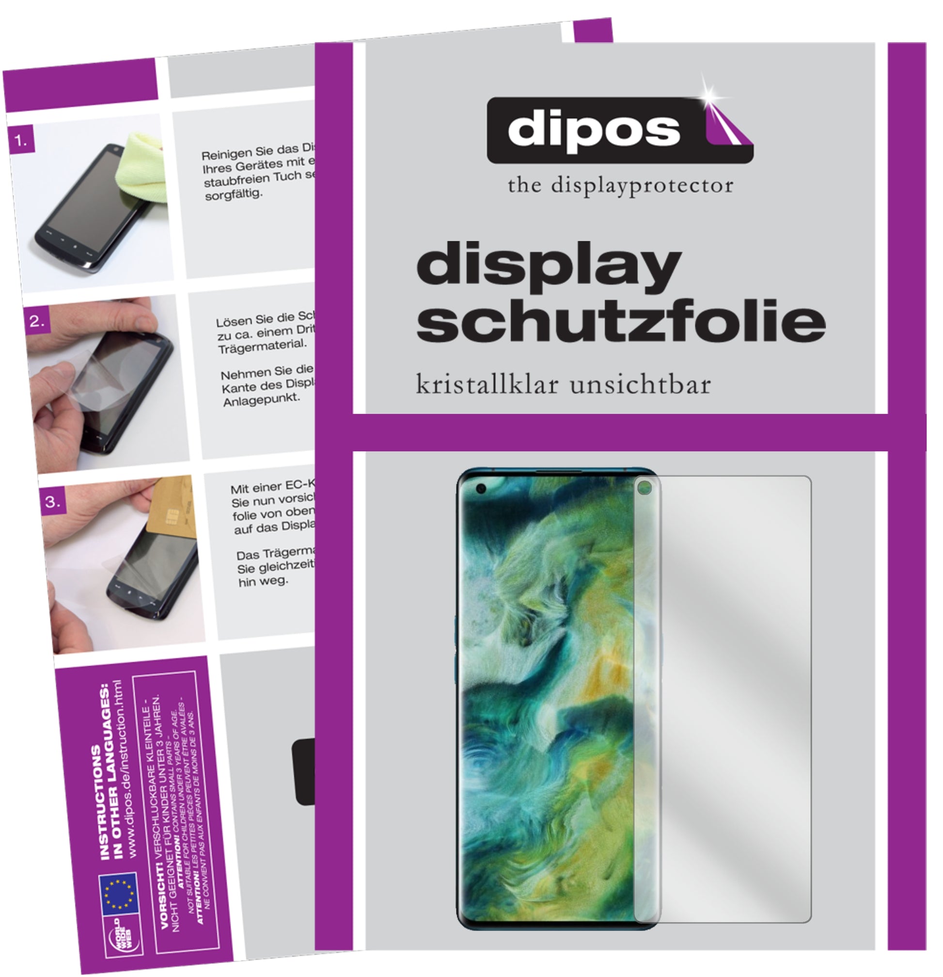Klare Displayschutzfolie von dipos passend für Oppo Find X2 Pro, präziser Zuschnitt und blasenfrei montiert