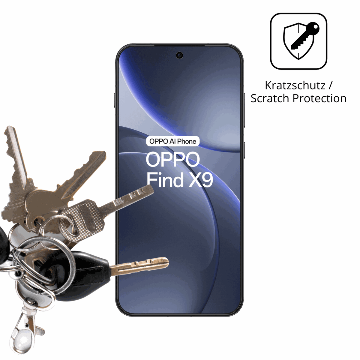 Schutz gegen Kratzer auf dem Oppo Find X9 5G Glas durch Schlüssel oder Ähnliches