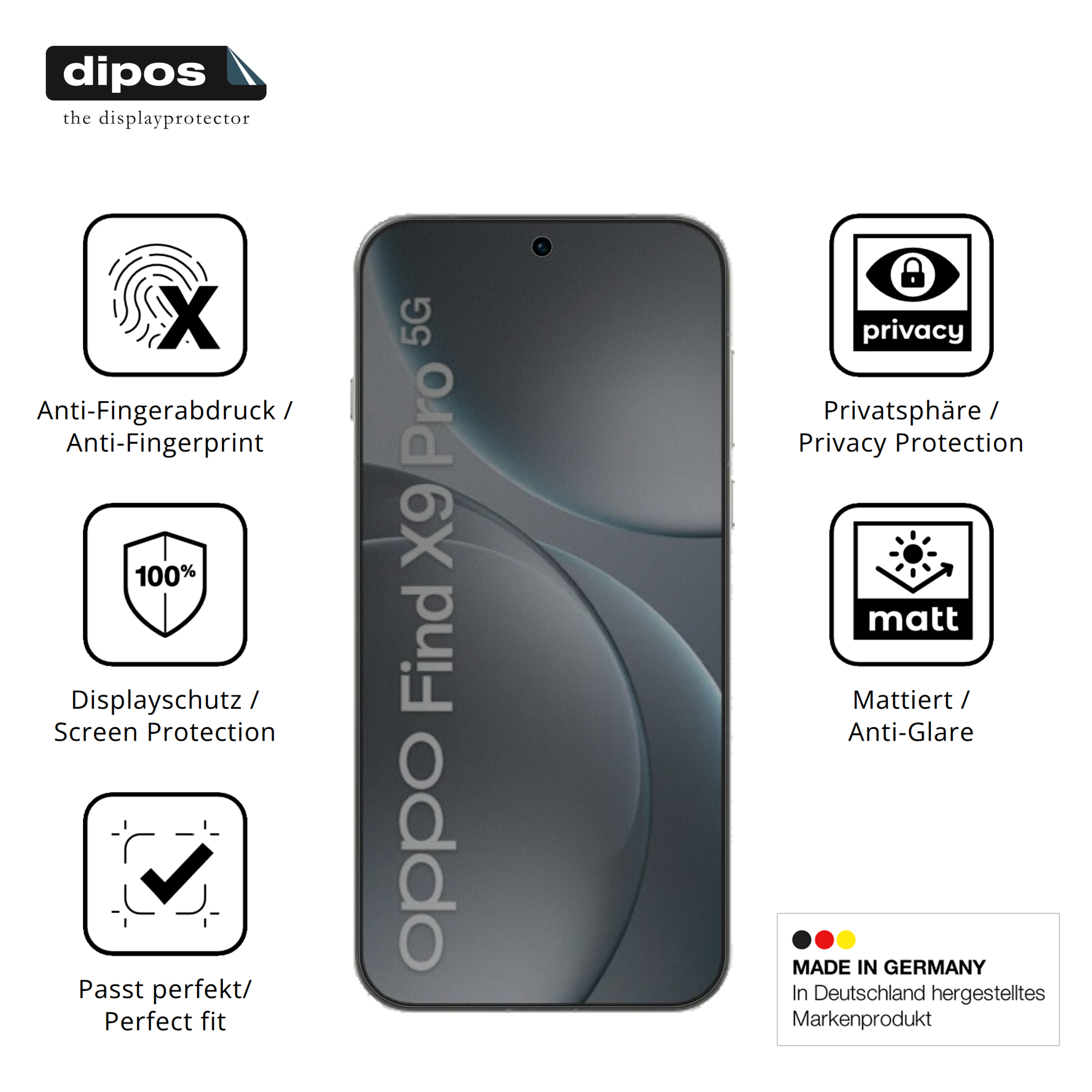 Privatsphäre-Schutz durch Sichtschutz-Folie passend zugeschnitten für oppofind x9 pro