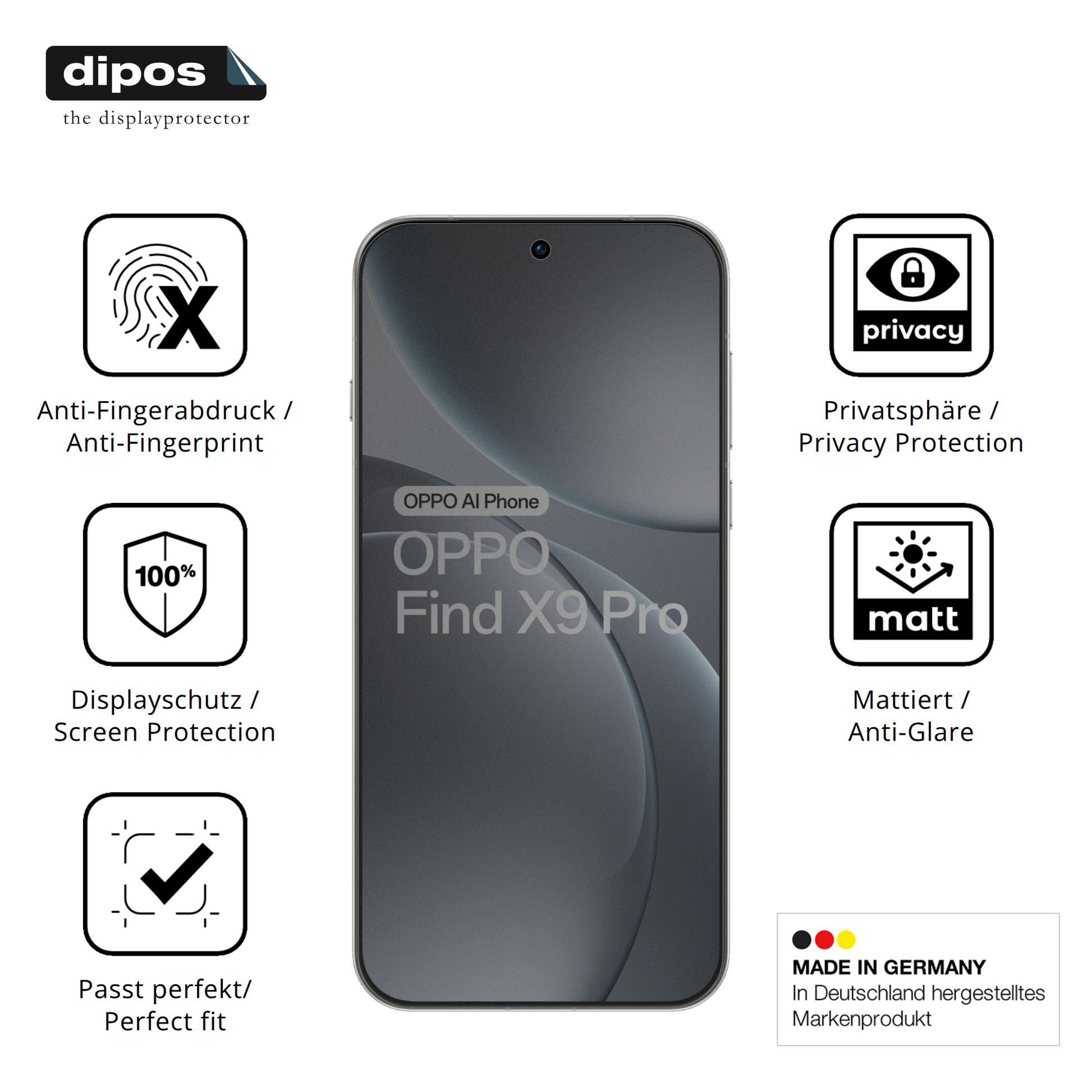 Privatsphäre-Schutz durch Sichtschutz-Folie passend zugeschnitten für oppofind x9 pro 5g