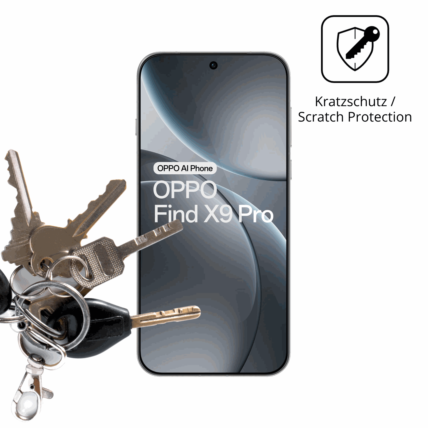 Schutz gegen Kratzer auf dem oppofind x9 pro 5g Glas durch Schlüssel oder Ähnliches