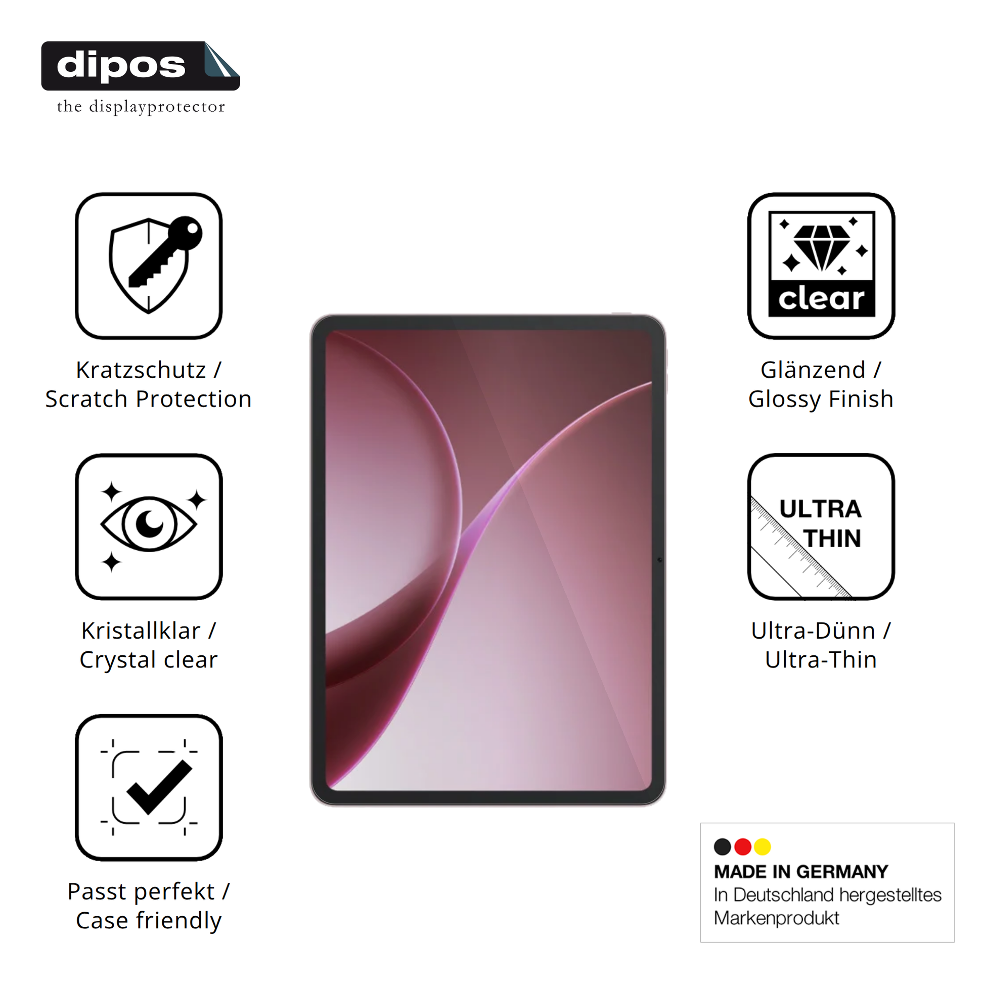 Displayschutz hergestellt in Deutschland, höchste Qualität made in Germany