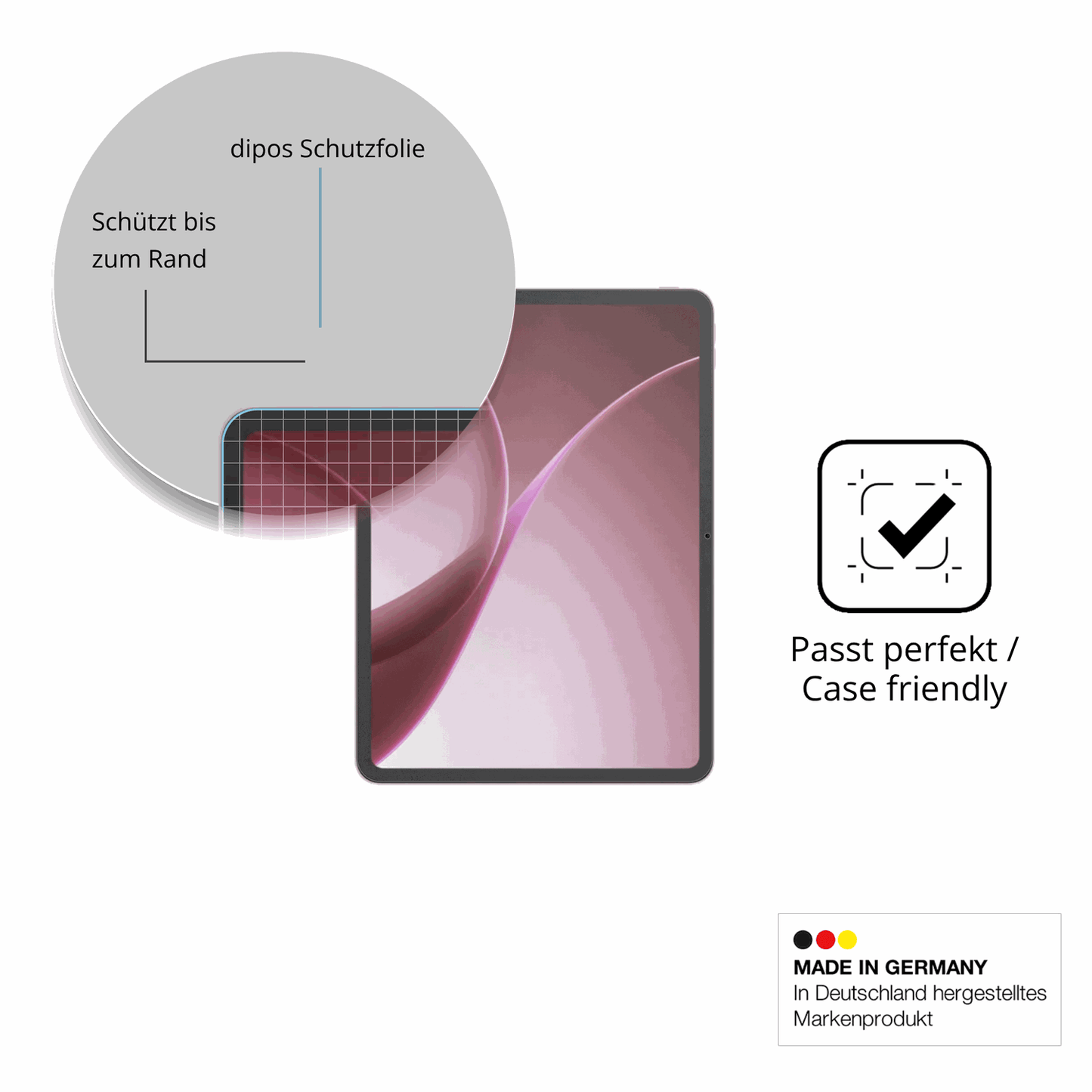 Schutzglasfolie mit optimaler Passform, zur Verwendung mit Hüllen geeignet