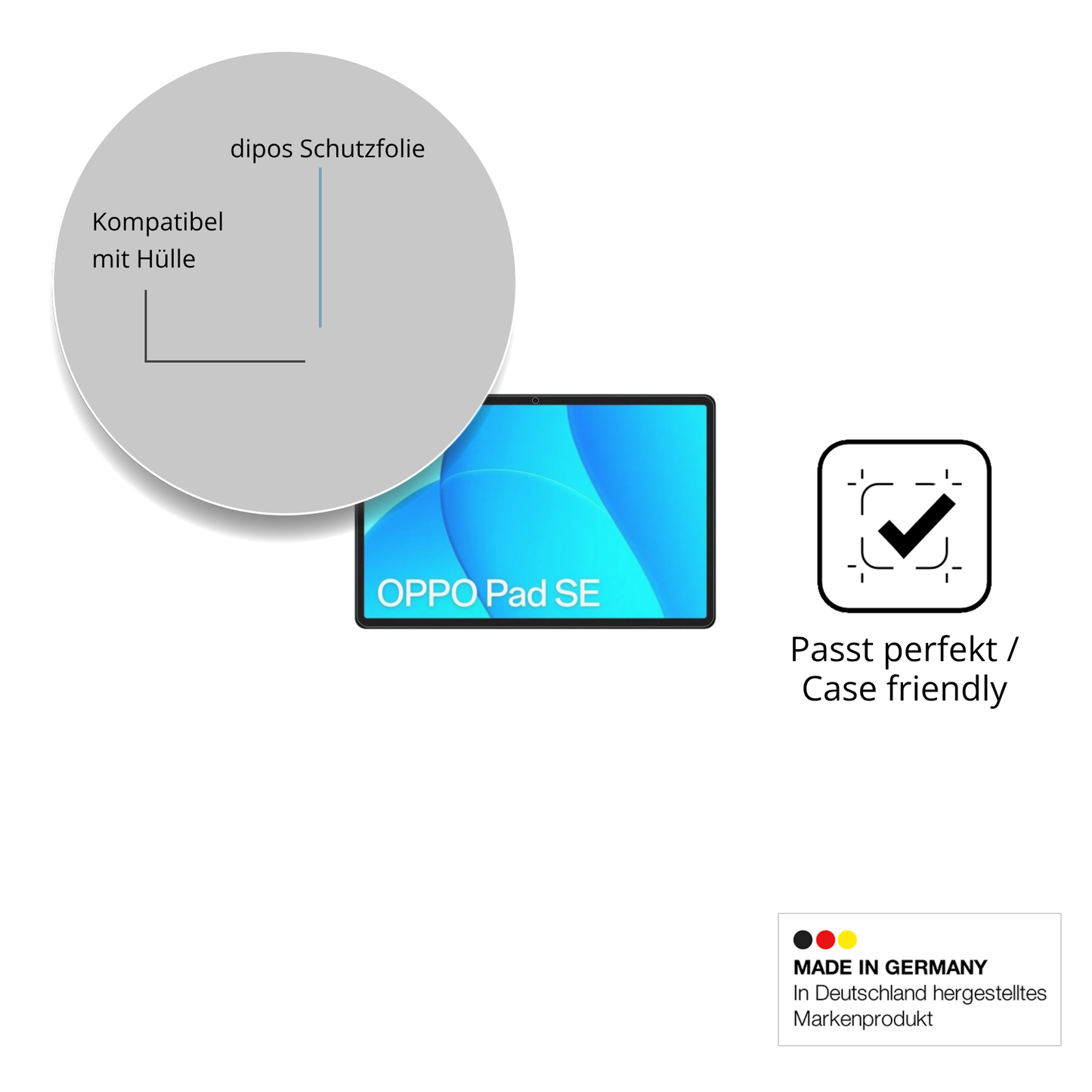 Schutzfolie mit optimaler Passform, zur Verwendung mit Hüllen geeignet