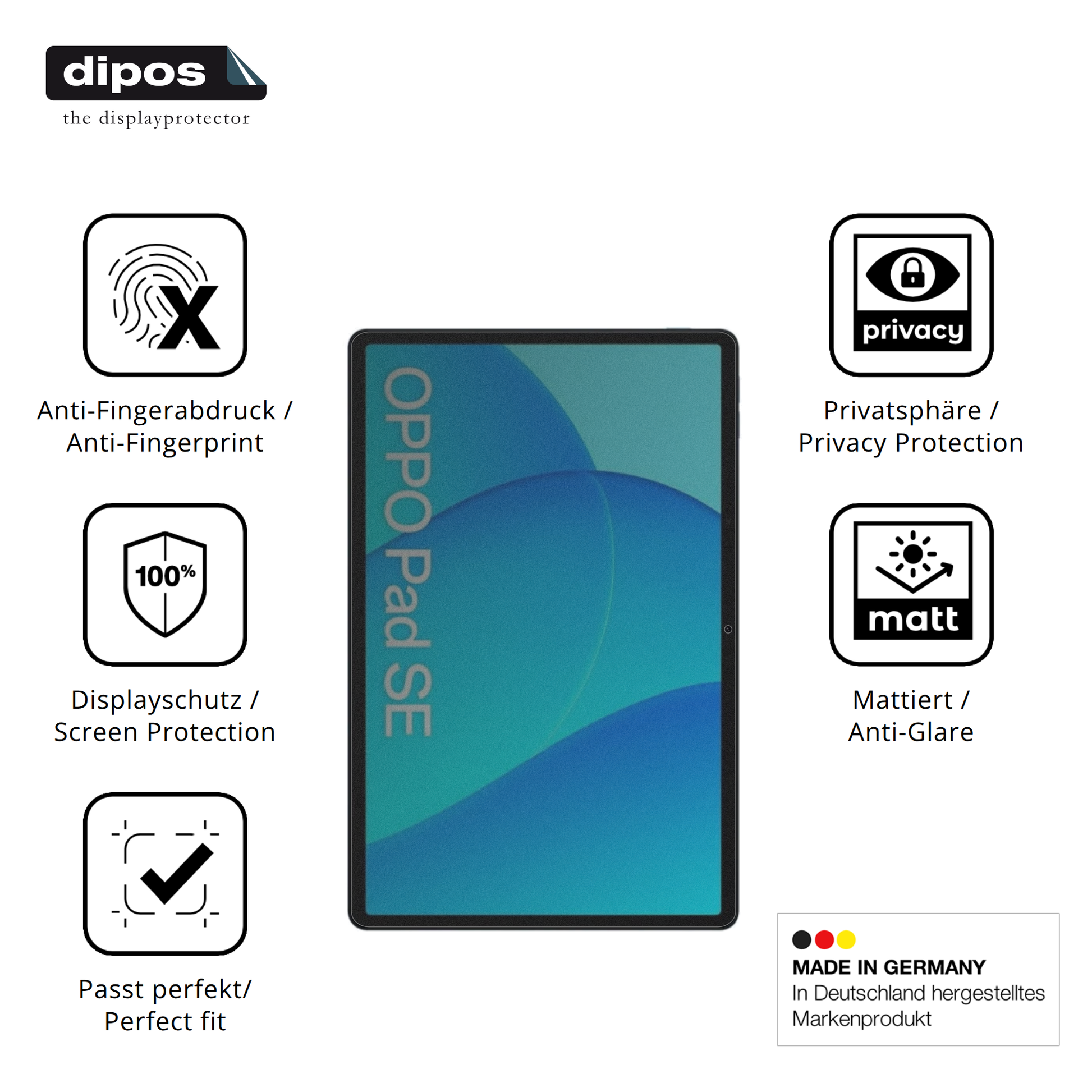 Privatsphäre-Schutz durch Sichtschutz-Folie passend zugeschnitten für Oppo Pad Se 11 Zoll