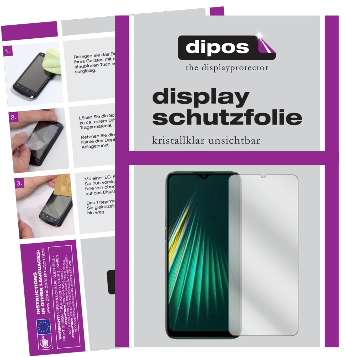 Klare Displayschutzfolie von dipos passend für Oppo Realme Narzo 10, präziser Zuschnitt und blasenfrei montiert