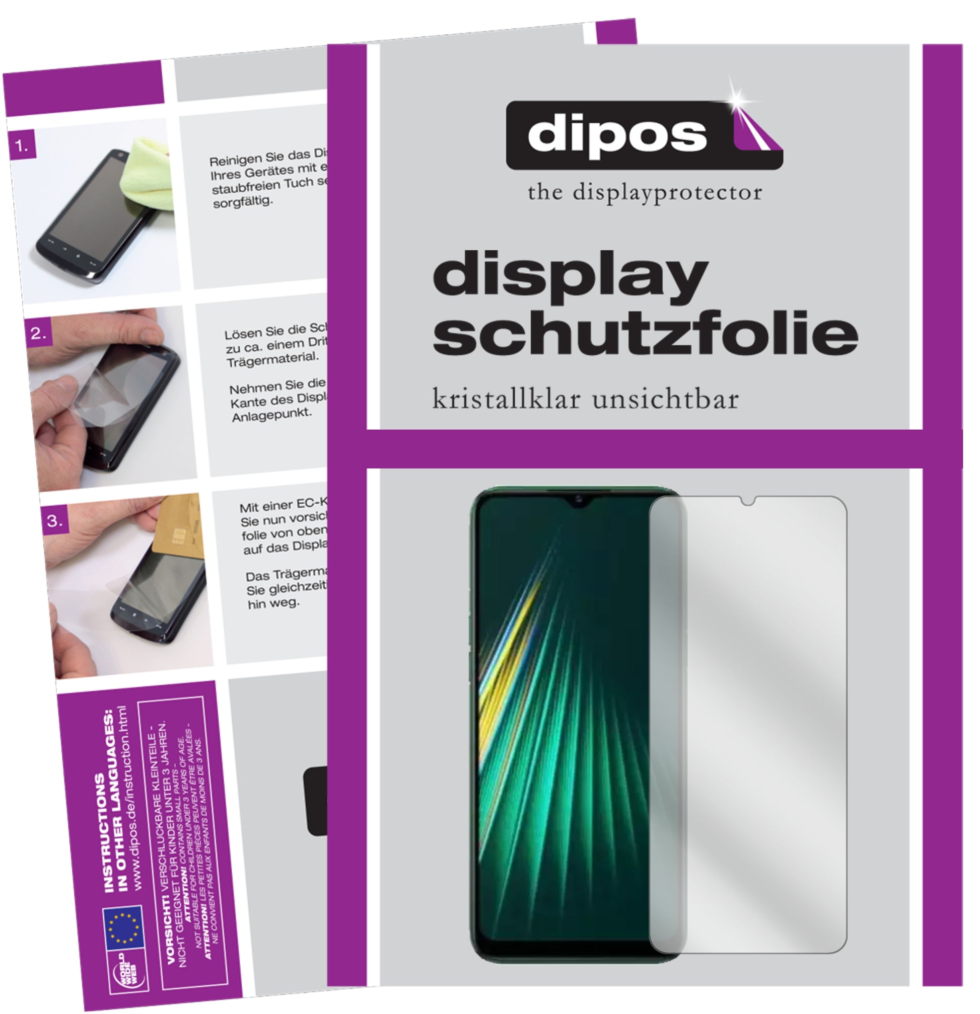 Klare Displayschutzfolie von dipos passend für Oppo Realme Narzo 10, präziser Zuschnitt und blasenfrei montiert