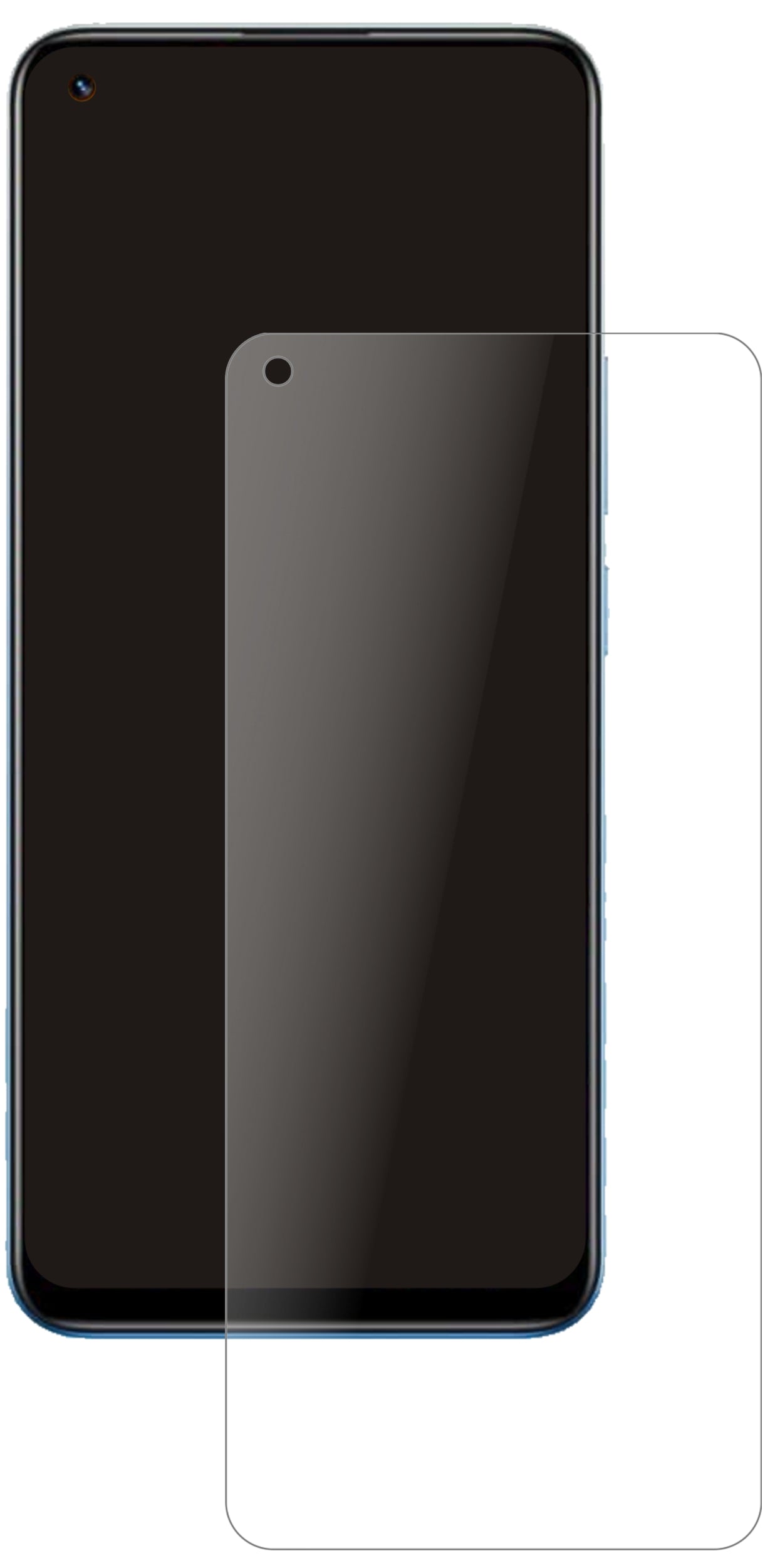 OppoRealme 8 5G mit aufgebrachter dipos Panzerfolie, die lästige Fingerabdrücke minimiert