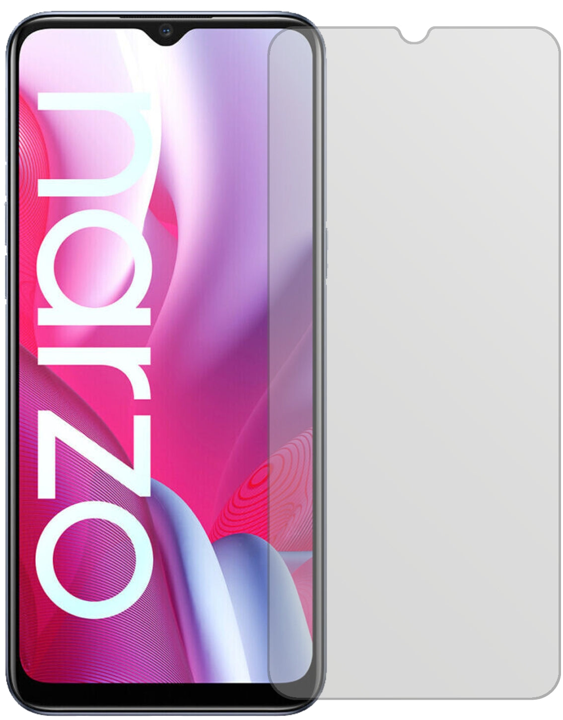 OppoRealme Narzo 20A mit aufgebrachter dipos Displayschutzfolie, die lästige Fingerabdrücke minimiert