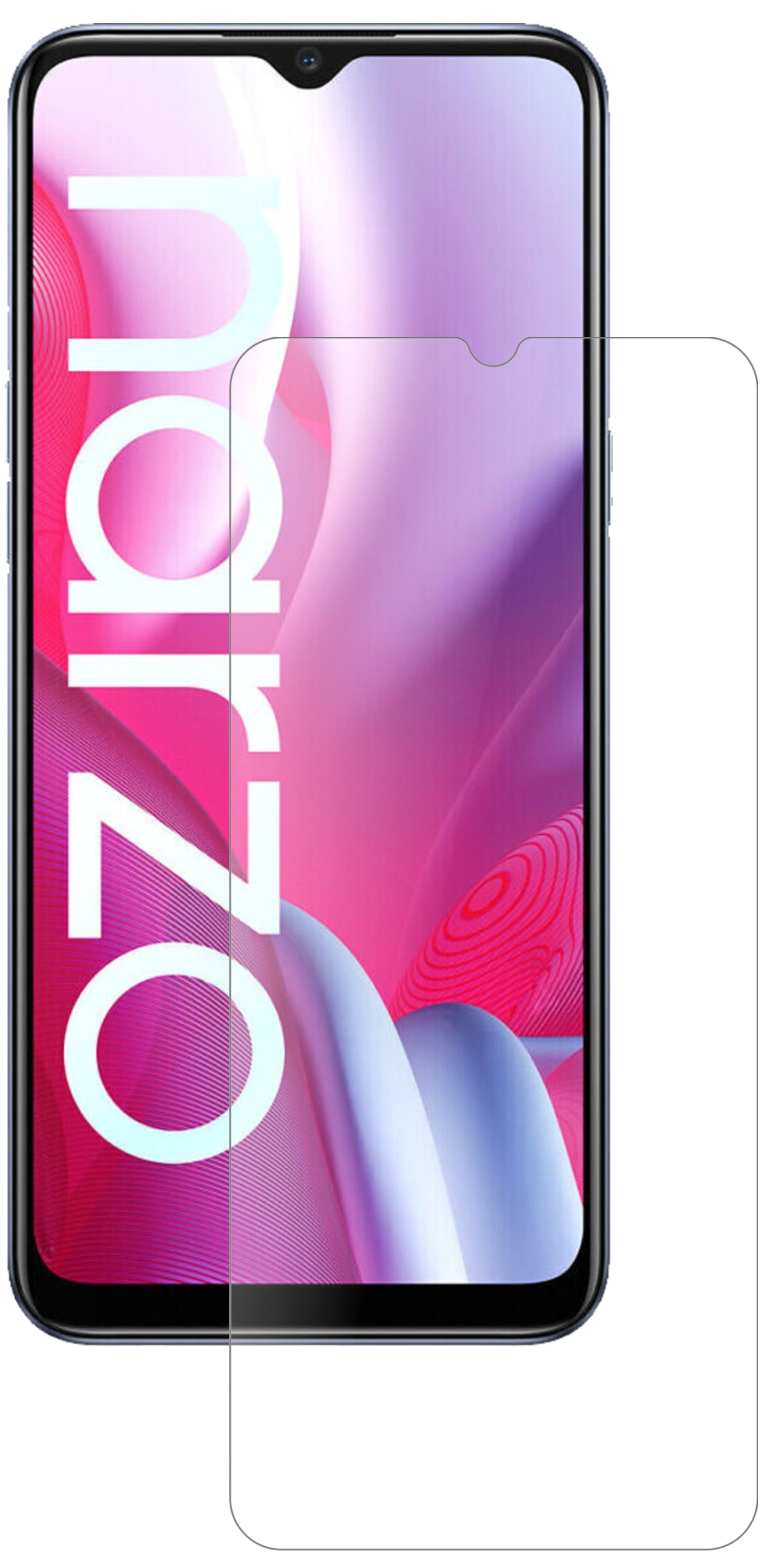 OppoRealme Narzo 20A mit aufgebrachter dipos Panzerfolie, die lästige Fingerabdrücke minimiert