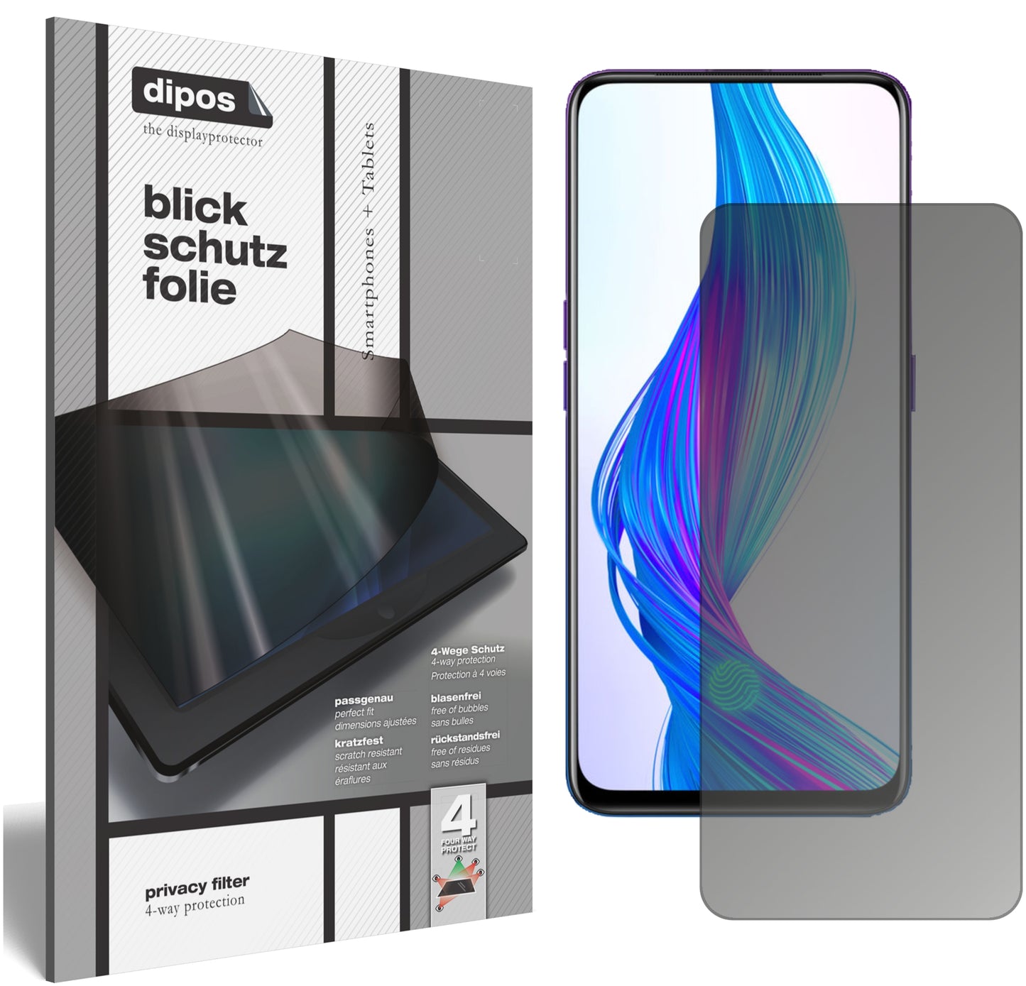 Blickschutzfolie von dipos passend für Oppo Realme X Master Edition, präziser Zuschnitt und blasenfrei montiert