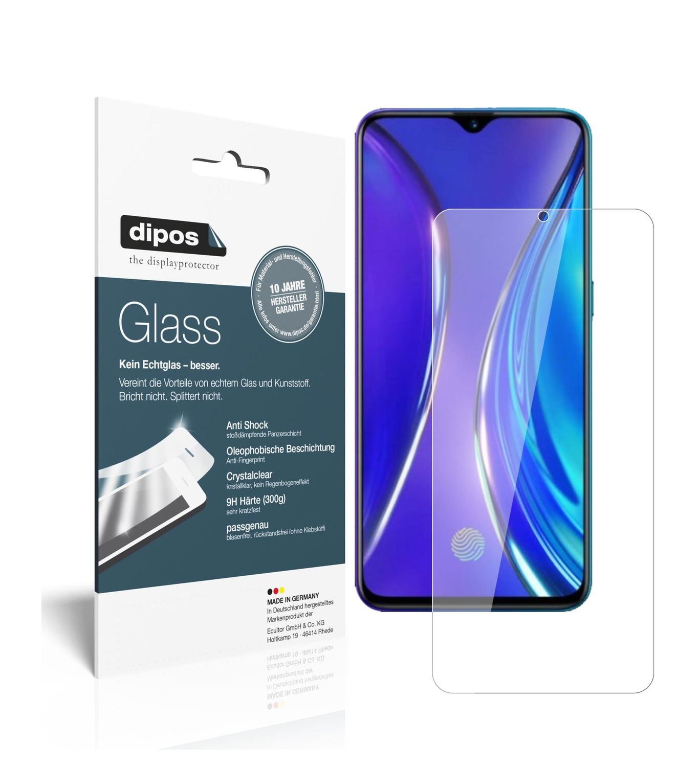 Klare Displayschutzfolie von dipos passend für Oppo Realme X2, 9H kratzfest und blasenfrei montiert