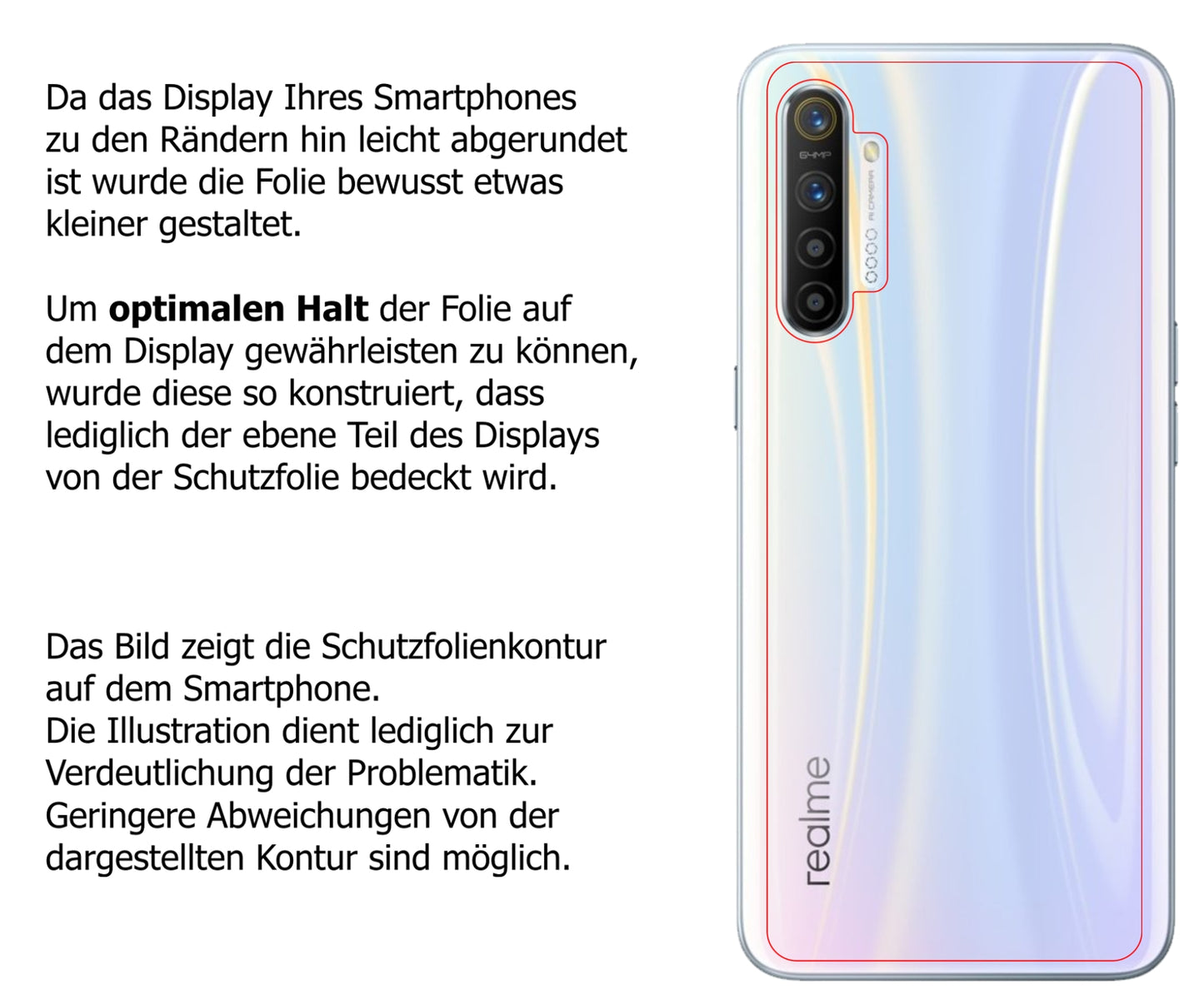 dipos Displayschutz für Oppo Realme X2 Rückseite, transparente Oberfläche, perfekte Passform auch für die Rundungen