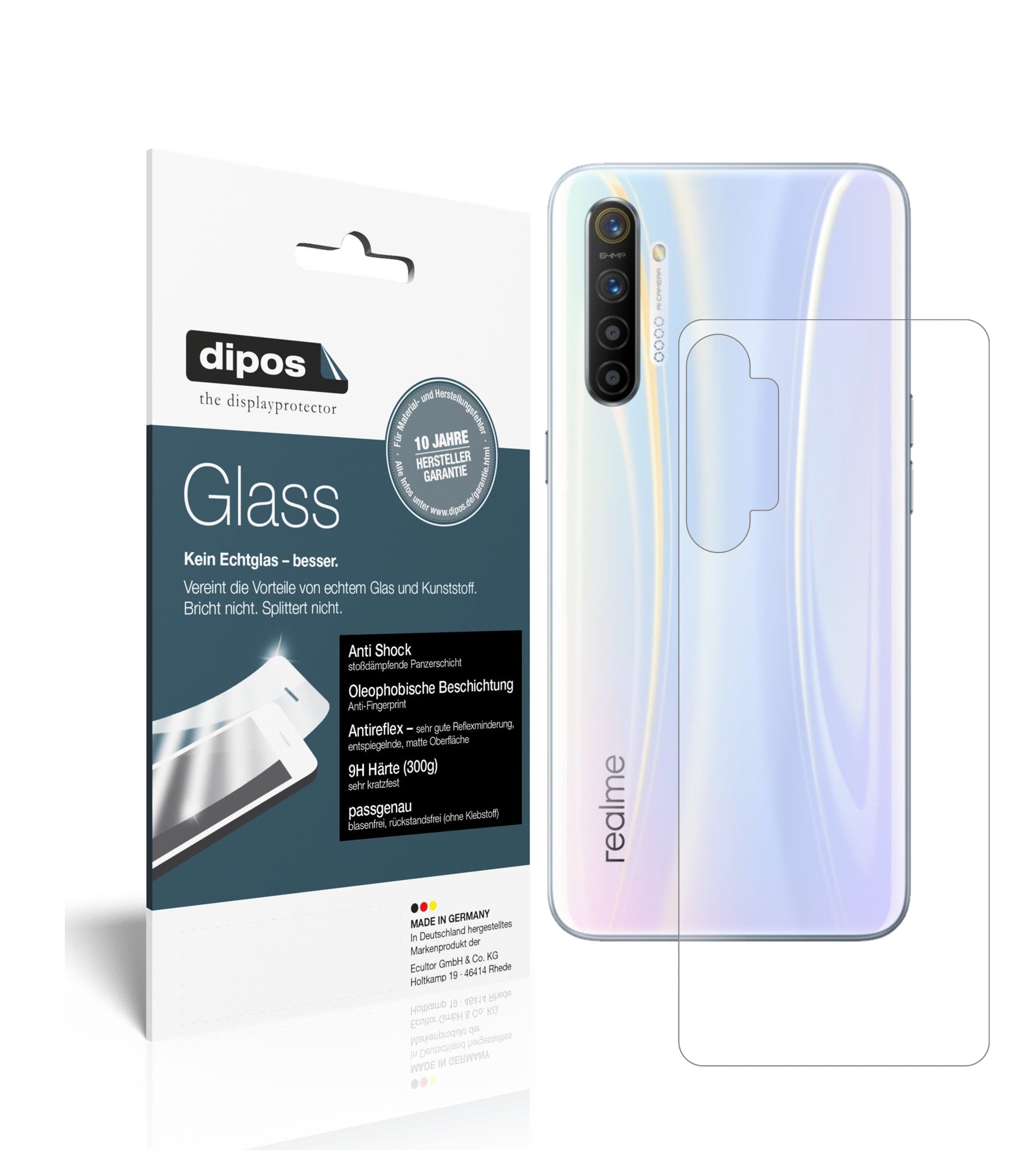 Matte Displayschutzfolie von dipos passend für Oppo Realme X2 Rückseite, 9H kratzfest und blasenfrei montiert