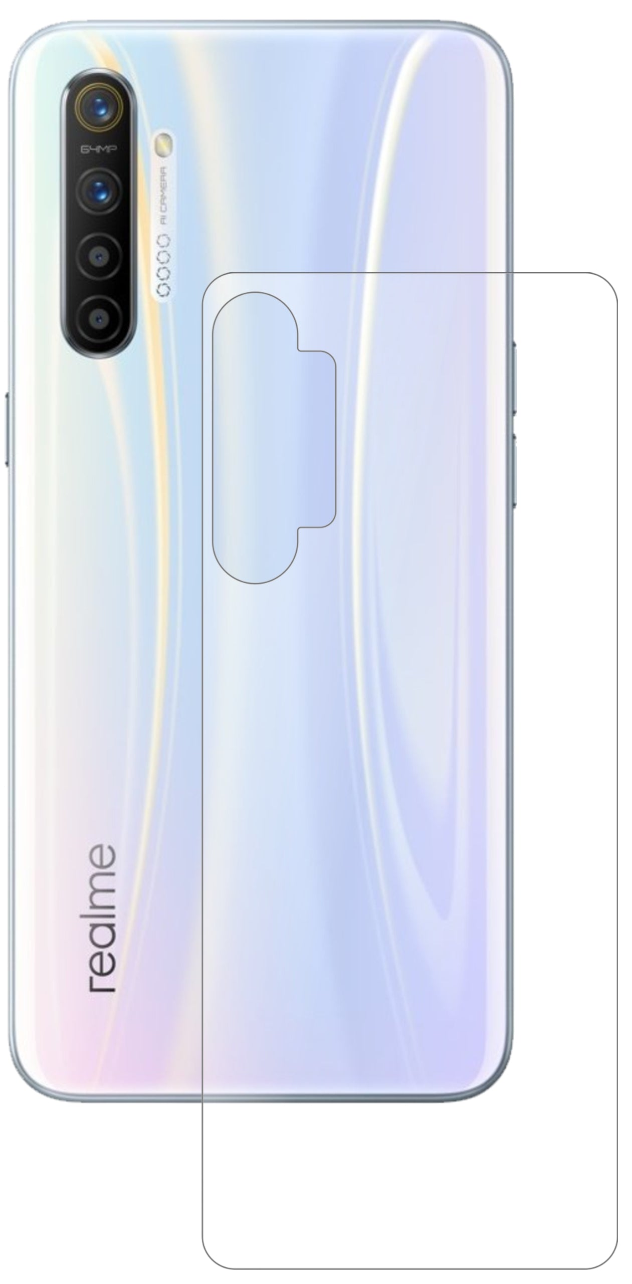 OppoRealme X2 Rückseite mit aufgebrachter dipos Panzerfolie, die lästige Fingerabdrücke minimiert