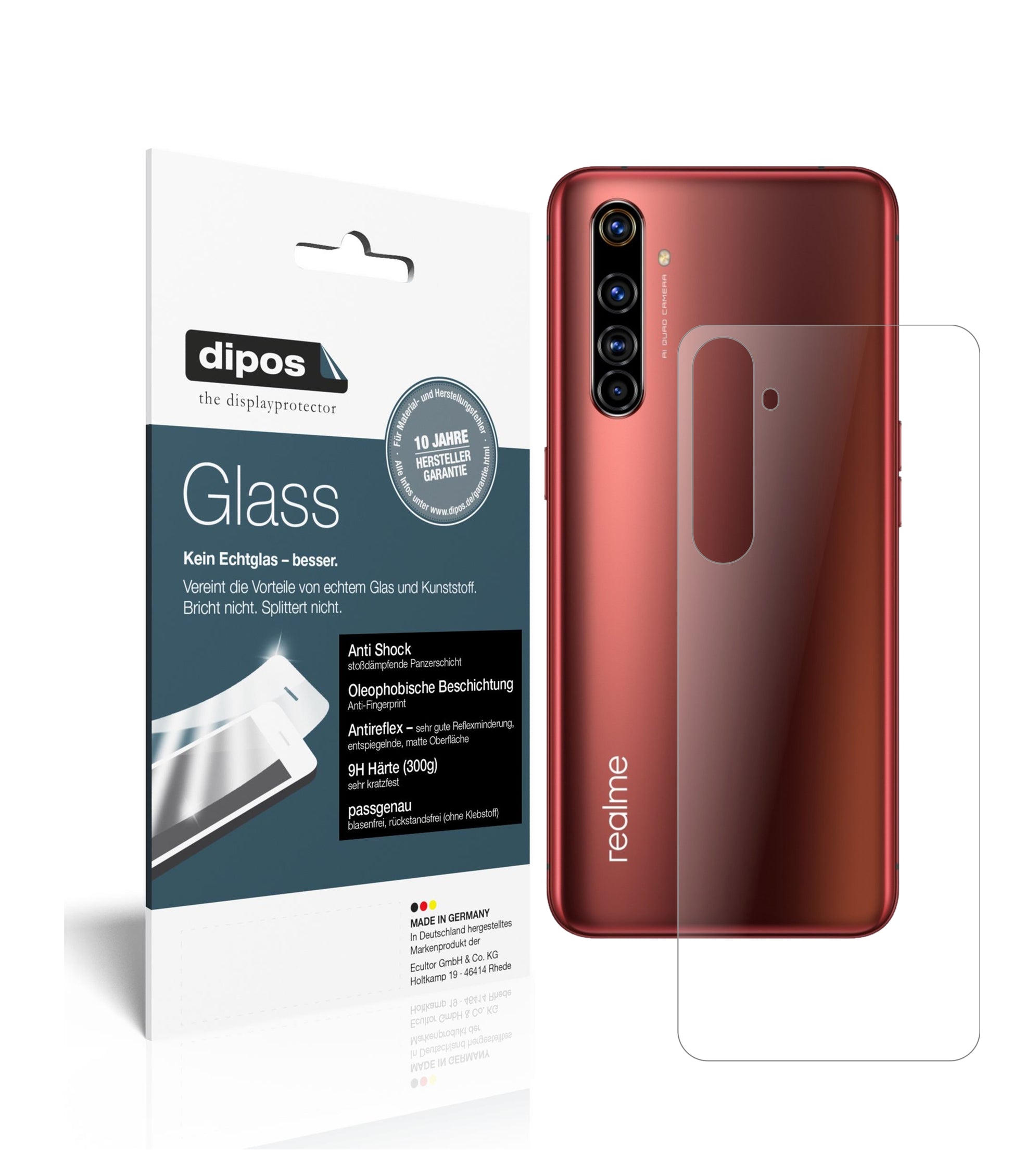 Matte Displayschutzfolie von dipos passend für Oppo Realme X50m 5G Rückseite, 9H kratzfest und blasenfrei montiert