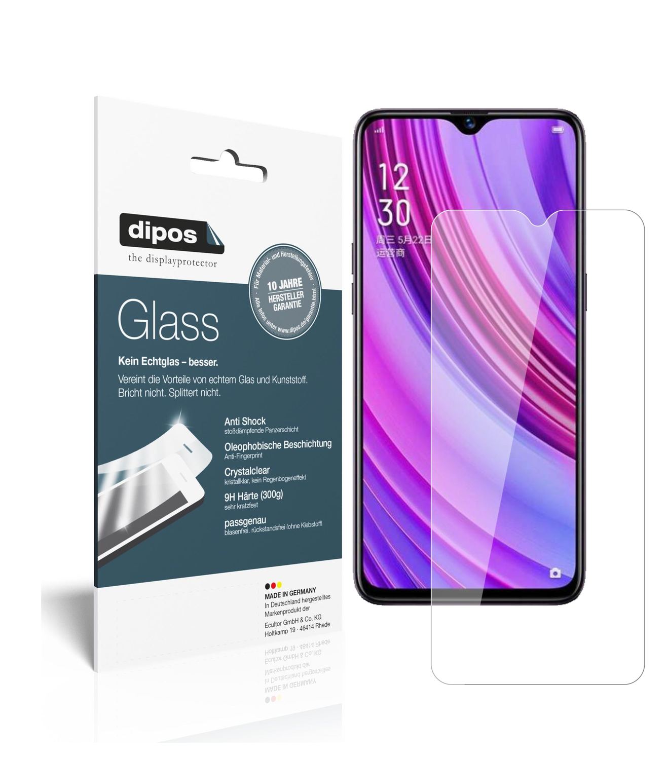 Klare Displayschutzfolie von dipos passend für Oppo Realme X Lite, 9H kratzfest und blasenfrei montiert