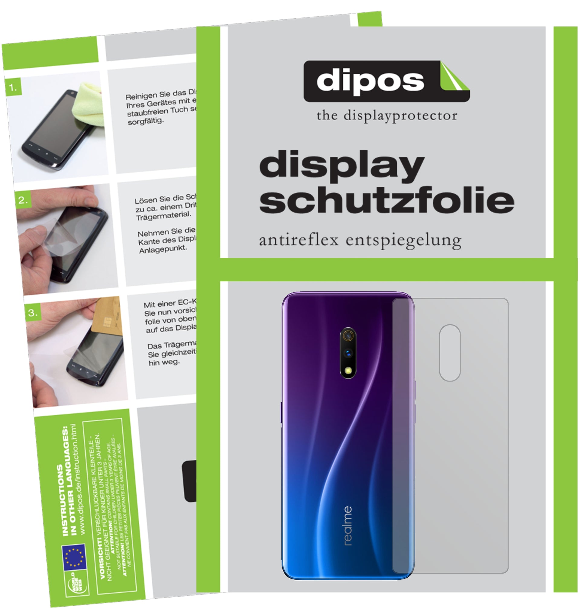 Matte Displayschutzfolie von dipos passend für Oppo Realme X Rückseite, präziser Zuschnitt und blasenfrei montiert
