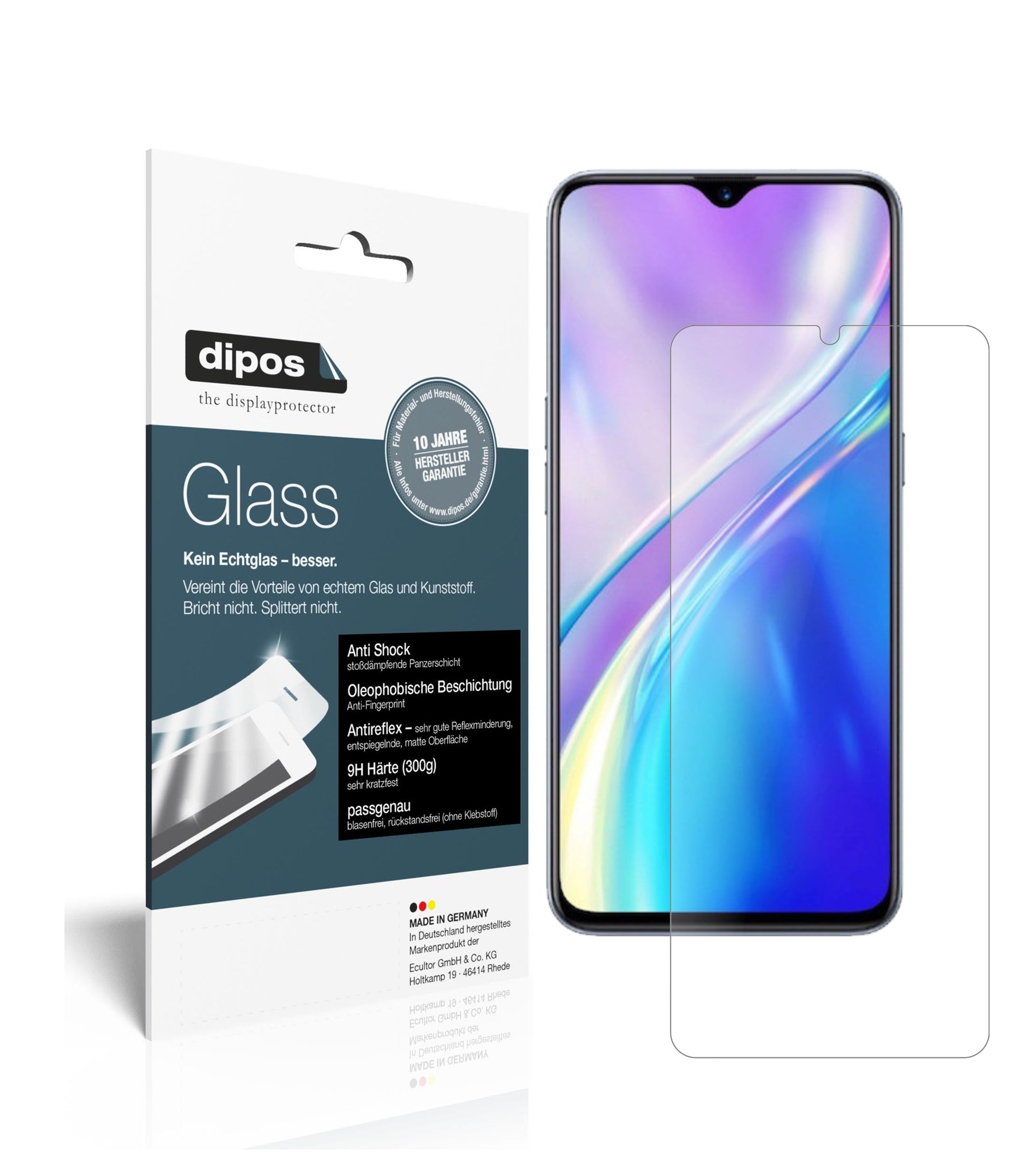 Matte Displayschutzfolie von dipos passend für Oppo Realme XT, 9H kratzfest und blasenfrei montiert