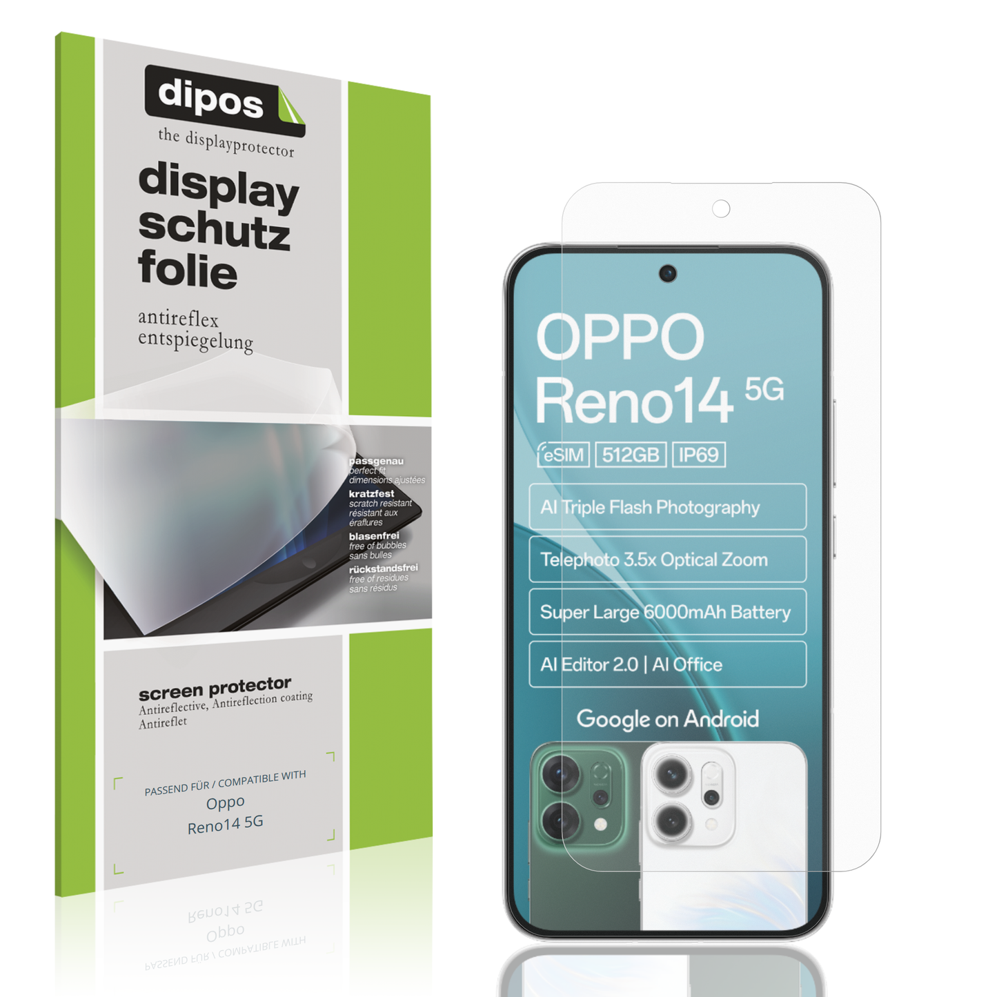 Matte Displayschutzfolie von dipos passend für Oppo Reno14 5G, präziser Zuschnitt und blasenfrei montiert