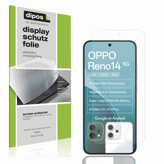 Matte Displayschutzfolie von dipos passend für Oppo Reno14 5G, präziser Zuschnitt und blasenfrei montiert