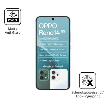 Dünne und entspiegelnde Folie passend zugeschnitten für Oppo Reno14 5G