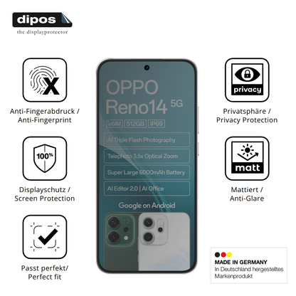 Privatsphäre-Schutz durch Sichtschutz-Folie passend zugeschnitten für Oppo Reno14 5G
