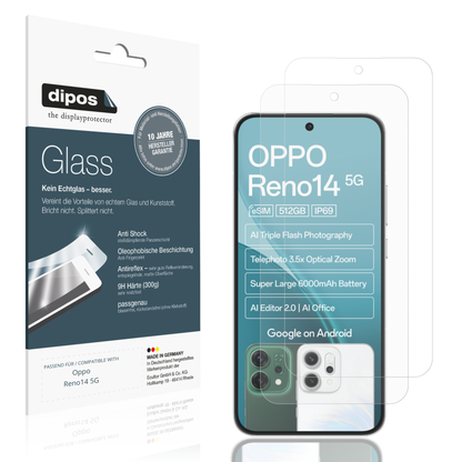 Matte Displayschutzfolie von dipos passend für Oppo Reno14 5G, 9H kratzfest und blasenfrei montiert