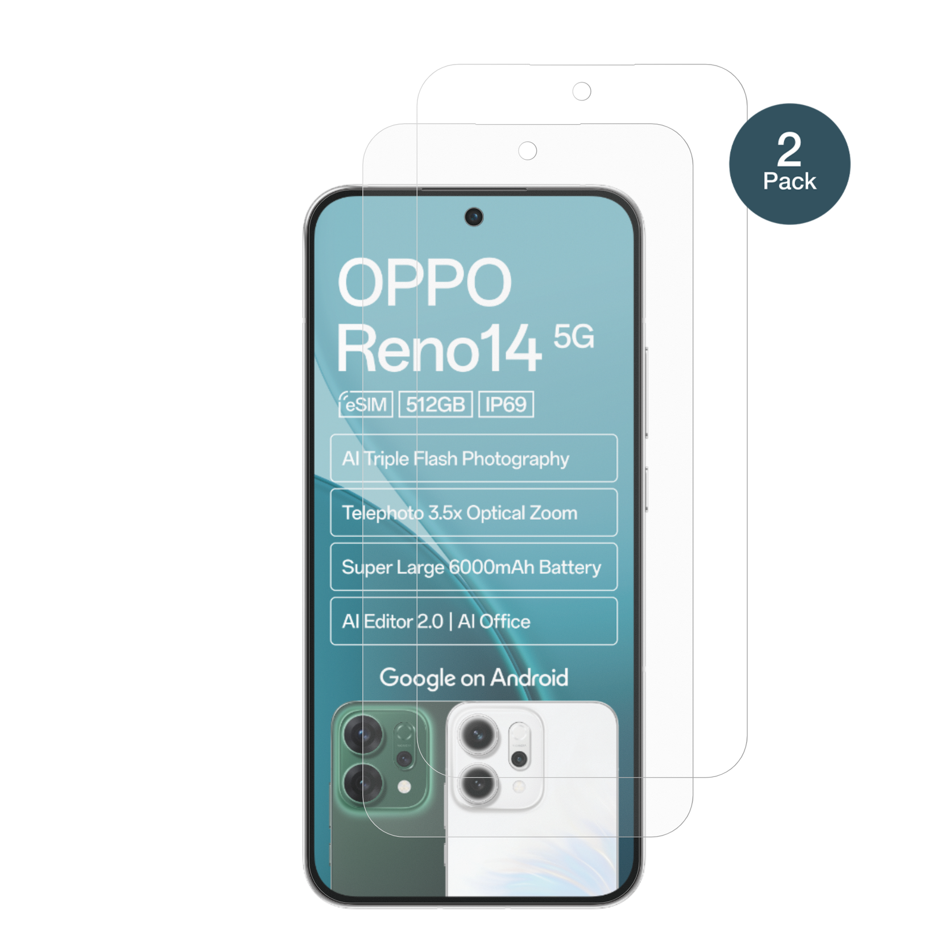 OppoReno14 5G mit aufgebrachter dipos Panzerfolie, die lästige Fingerabdrücke minimiert