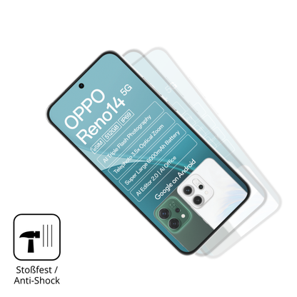 Schutz gegen Kratzer auf dem Oppo Reno14 5G Glas durch Schlüssel, Stöße gegen die Tischkante oder Stürze