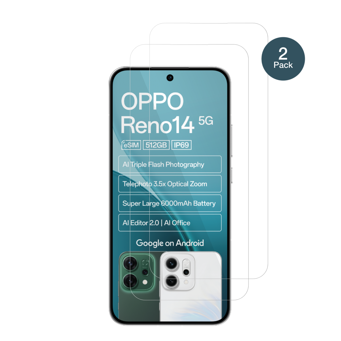 OppoReno14 5G mit aufgebrachter dipos Flex Schutzfolie, glasklare Darstellung ohne Einschränkungen