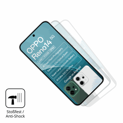 Schutz gegen Kratzer auf dem Oppo Reno14 5G Glas durch Schlüssel, Stöße gegen die Tischkante oder Stürze
