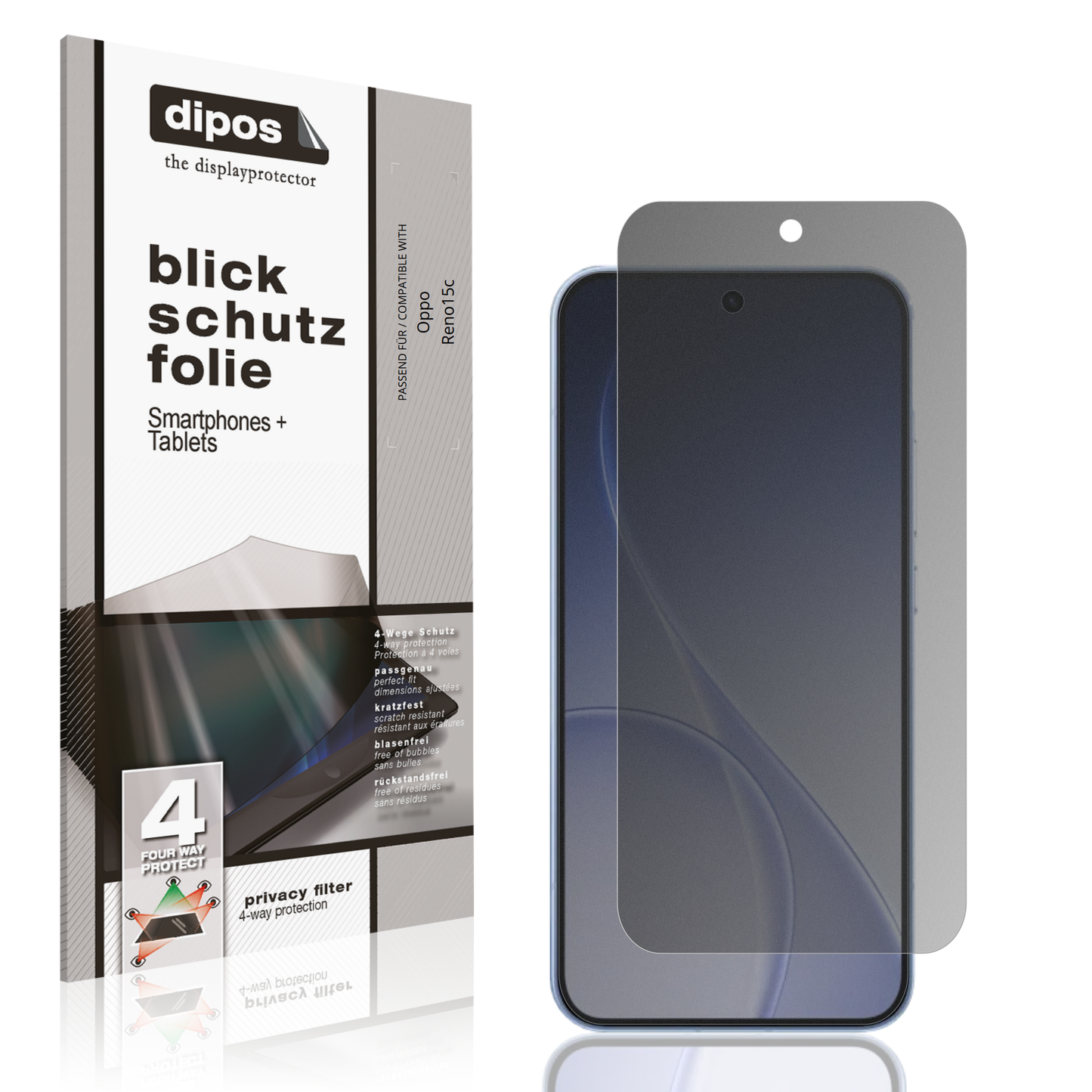 Blickschutzfolie von dipos passend für Oppo Reno15c, präziser Zuschnitt und blasenfrei montiert