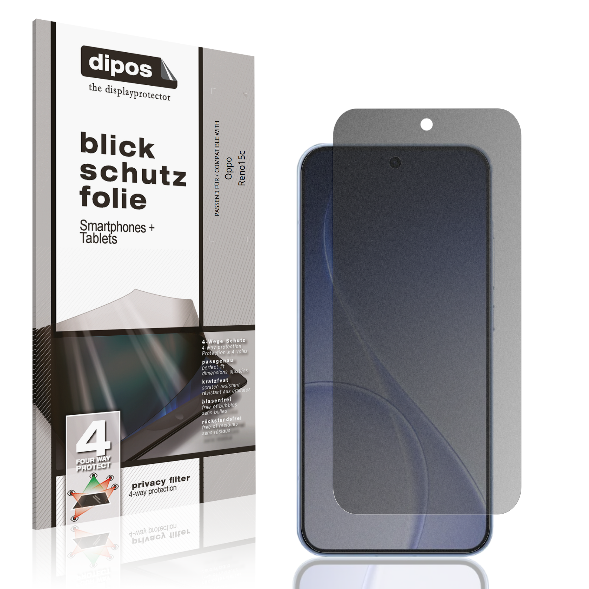 Blickschutzfolie von dipos passend für Oppo Reno15c, präziser Zuschnitt und blasenfrei montiert