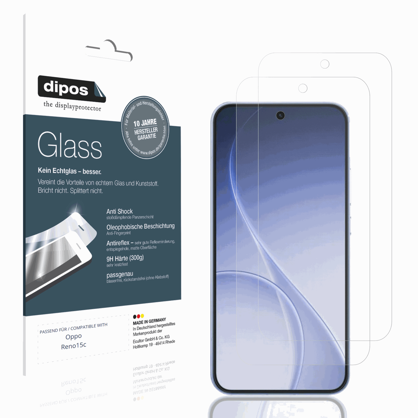 Matte Displayschutzfolie von dipos passend für Oppo Reno15c, 9H kratzfest und blasenfrei montiert