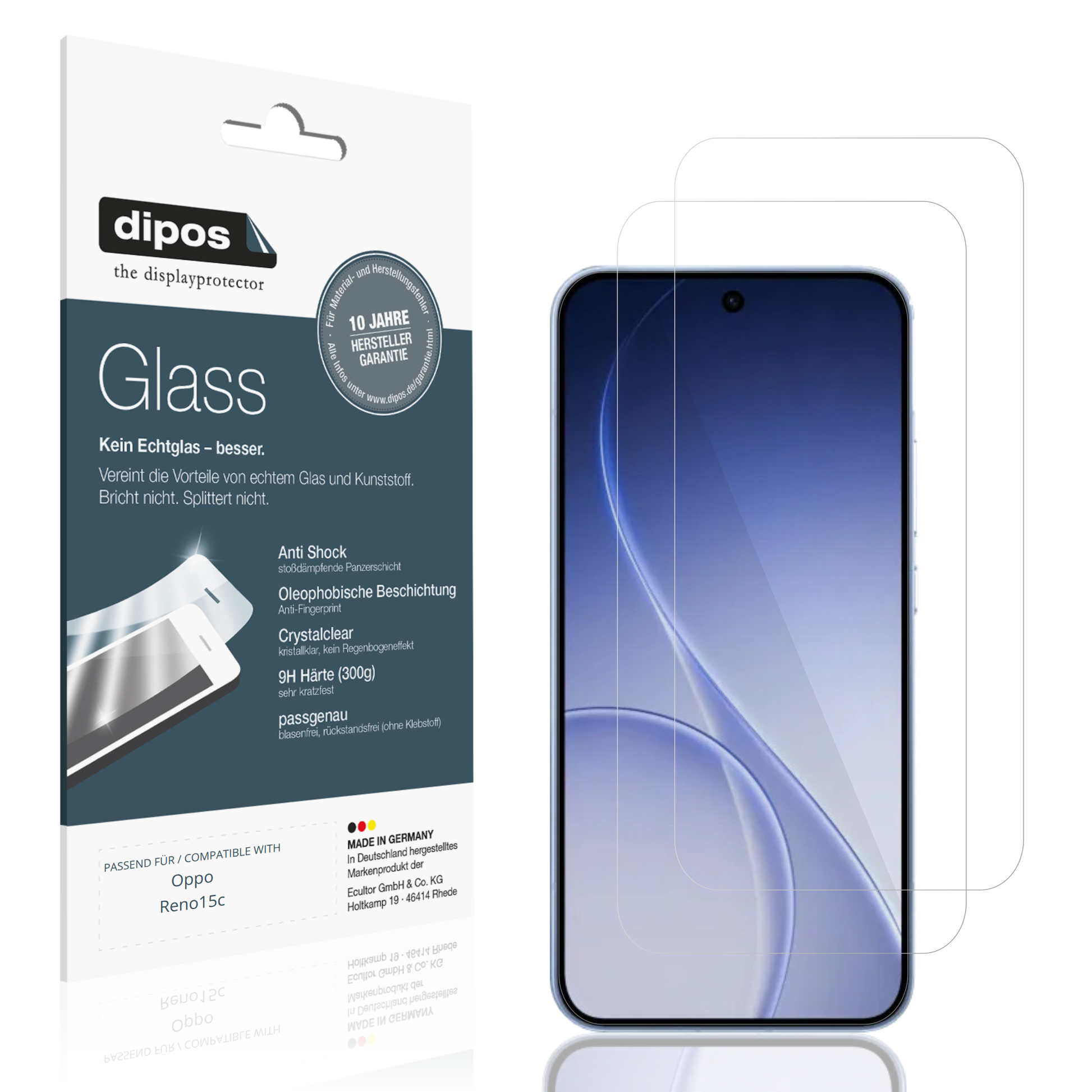 Klare Displayschutzfolie von dipos passend für Oppo Reno15c, 9H kratzfest und blasenfrei montiert