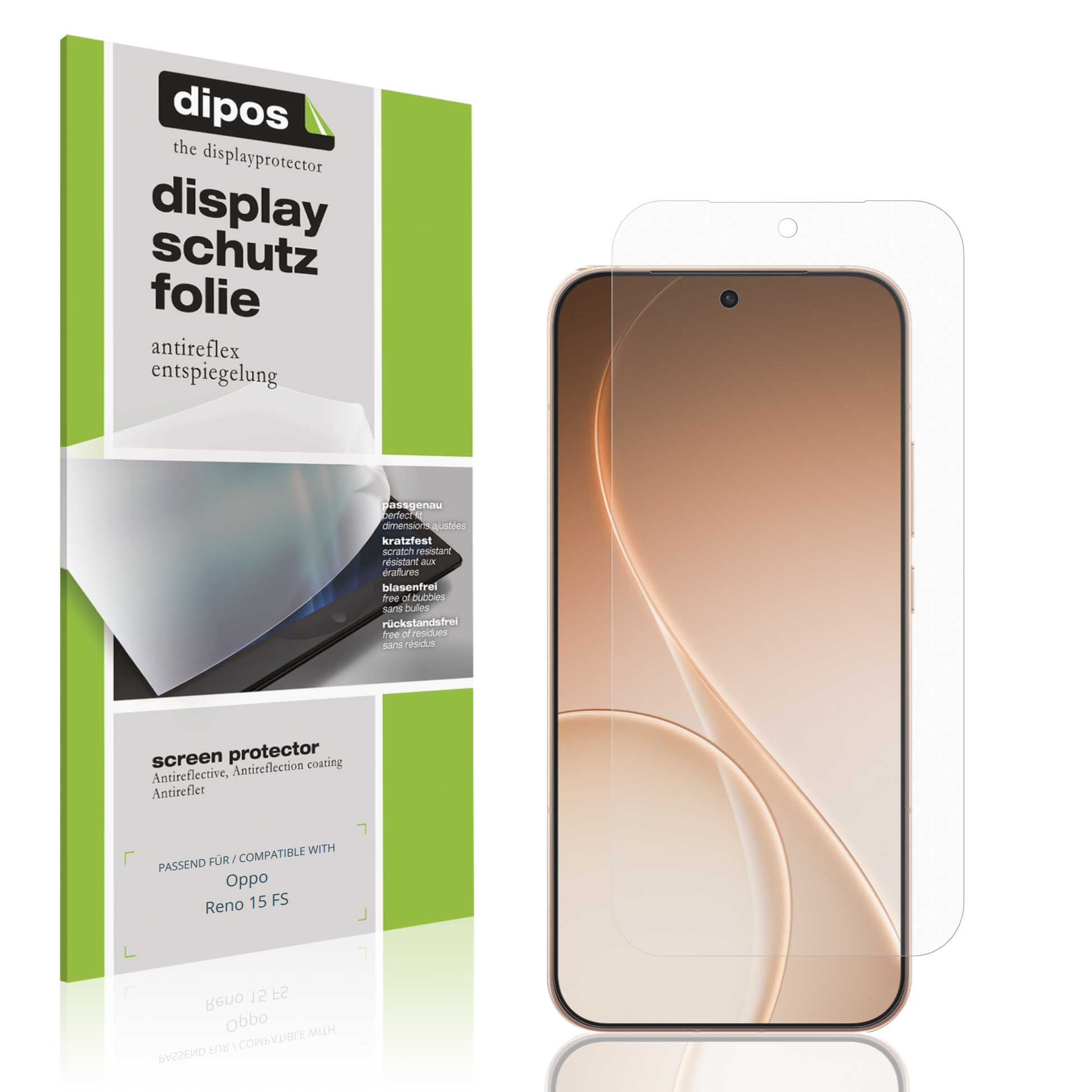 Matte Displayschutzfolie von dipos passend für Oppo Reno 15 FS, präziser Zuschnitt und blasenfrei montiert