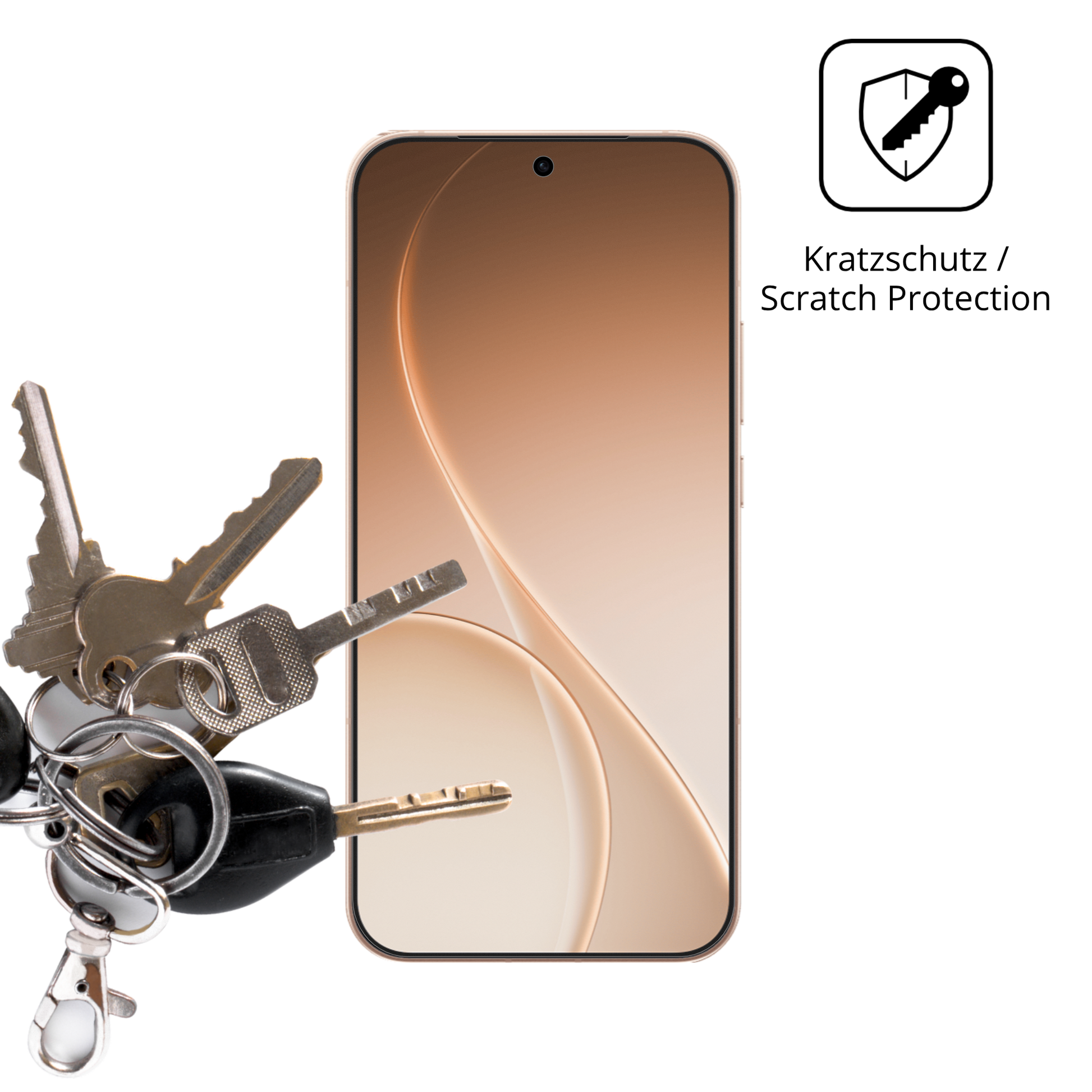 Schutz gegen Kratzer auf dem Oppo Reno 15 FS Glas durch Schlüssel oder Ähnliches