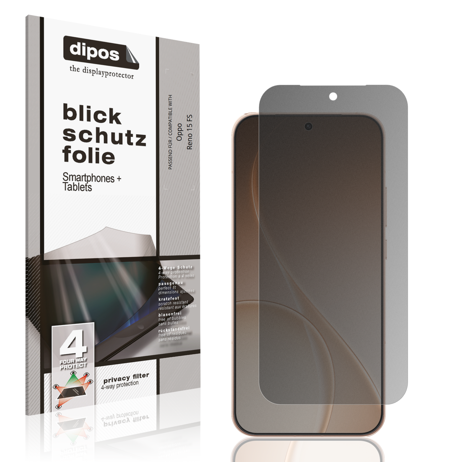 Blickschutzfolie von dipos passend für Oppo Reno 15 FS, präziser Zuschnitt und blasenfrei montiert