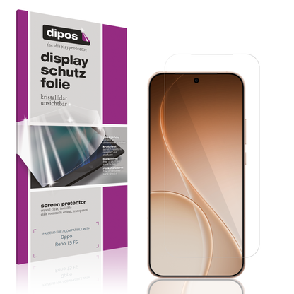 Klare Displayschutzfolie von dipos passend für Oppo Reno 15 FS, präziser Zuschnitt und blasenfrei montiert