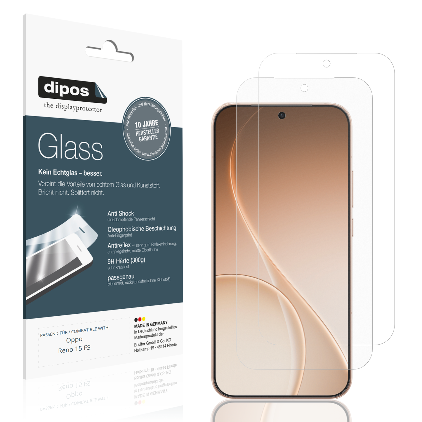 Matte Displayschutzfolie von dipos passend für Oppo Reno 15 FS, 9H kratzfest und blasenfrei montiert
