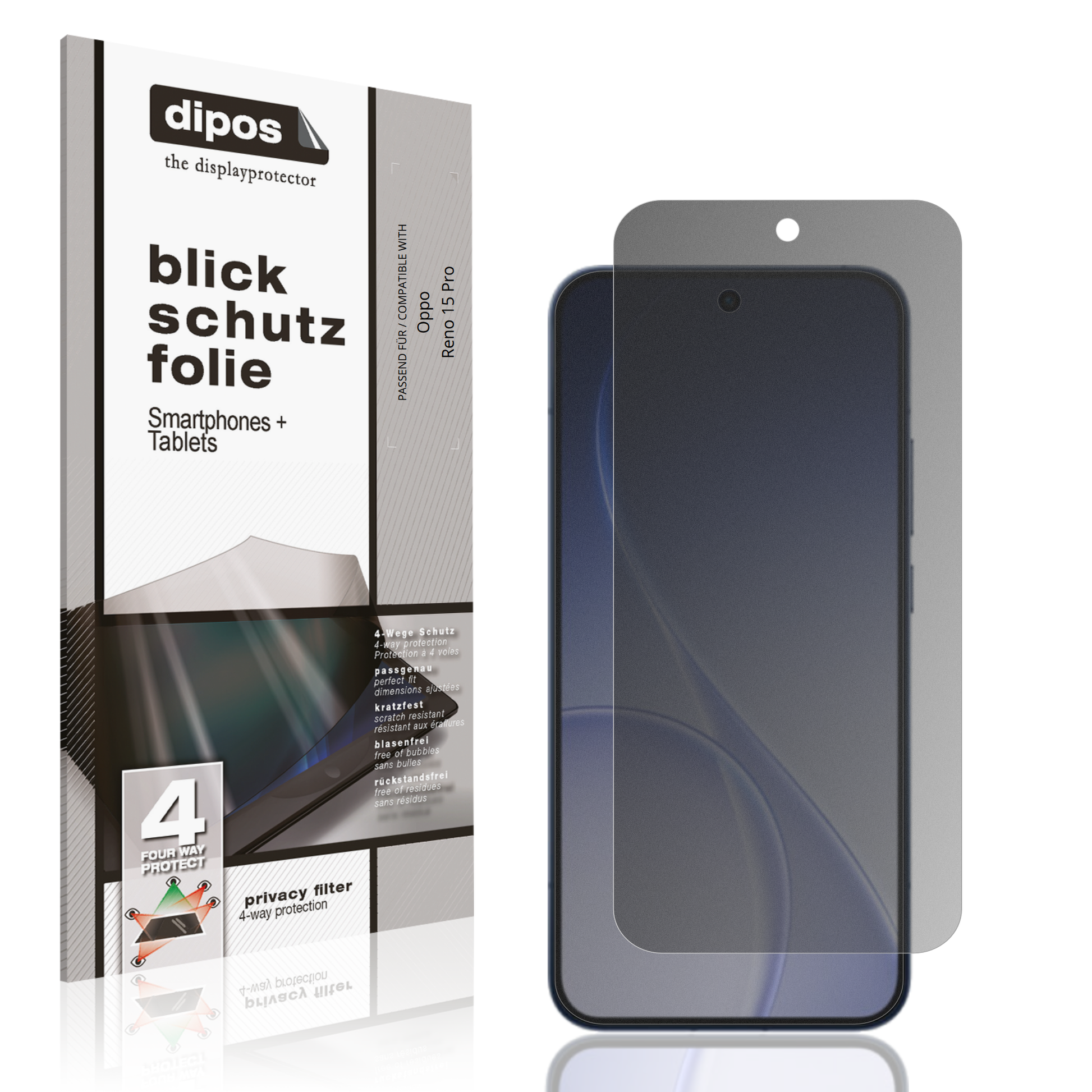 Blickschutzfolie von dipos passend für Oppo Reno 15 Pro, präziser Zuschnitt und blasenfrei montiert