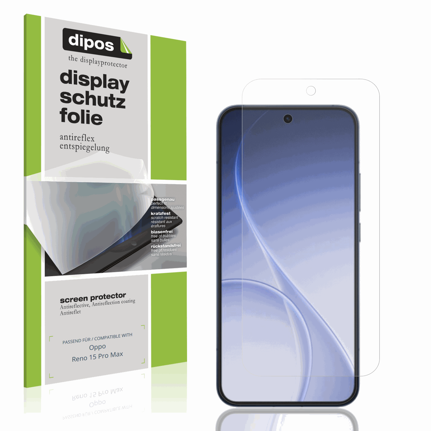 Matte Displayschutzfolie von dipos passend für Oppo Reno 15 Pro Max, präziser Zuschnitt und blasenfrei montiert