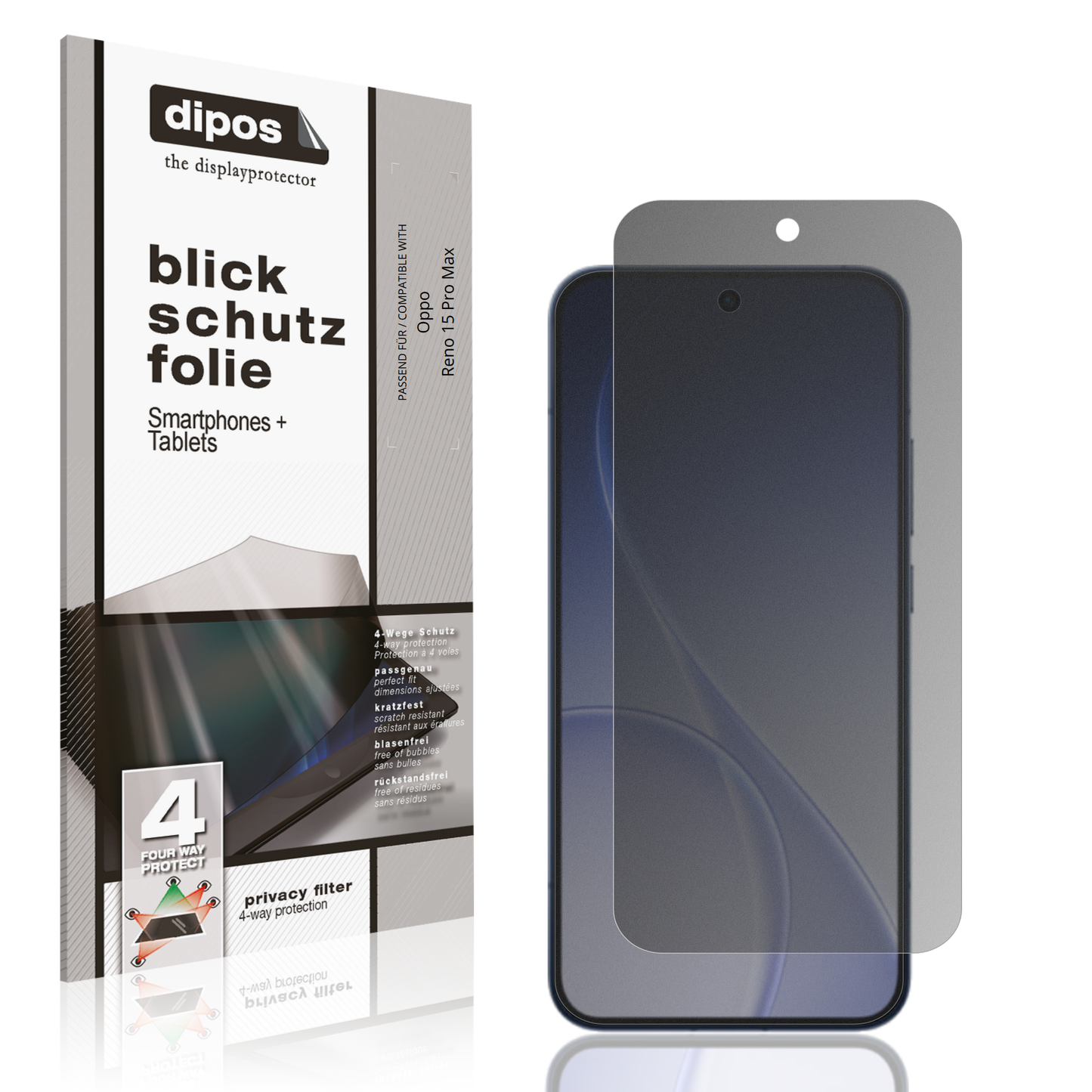 Blickschutzfolie von dipos passend für Oppo Reno 15 Pro Max, präziser Zuschnitt und blasenfrei montiert