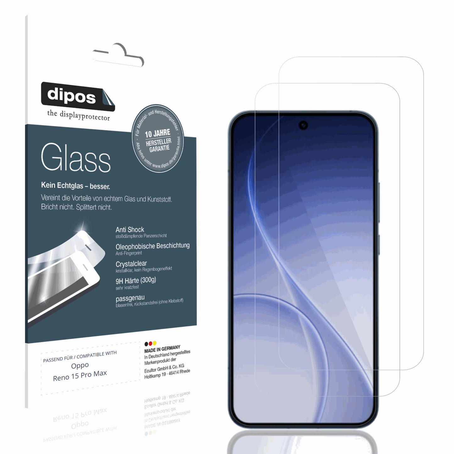 Klare Displayschutzfolie von dipos passend für Oppo Reno 15 Pro Max, 9H kratzfest und blasenfrei montiert