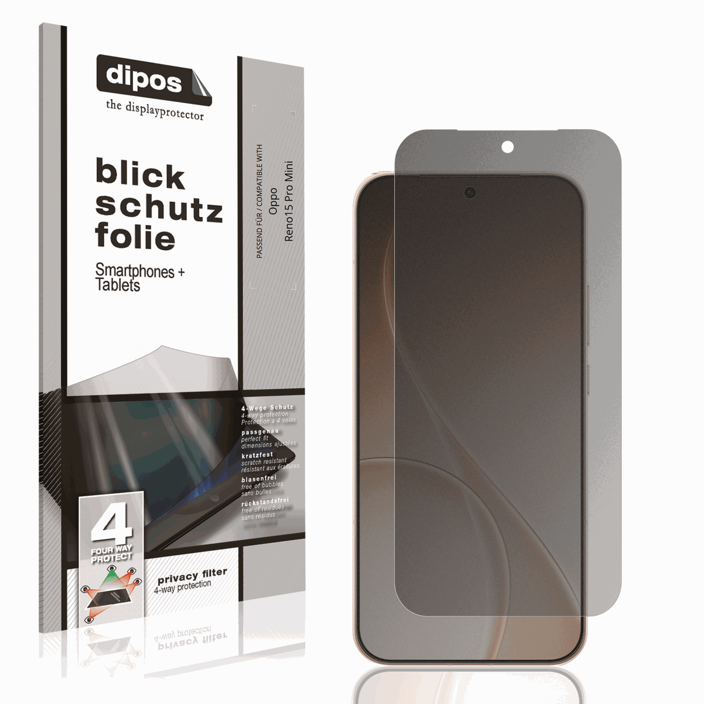 Blickschutzfolie von dipos passend für Oppo Reno15 Pro Mini, präziser Zuschnitt und blasenfrei montiert