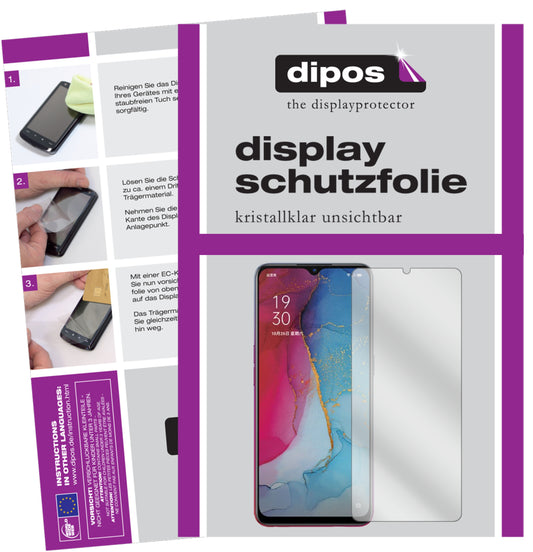 Klare Displayschutzfolie von dipos passend für Oppo Reno3, präziser Zuschnitt und blasenfrei montiert