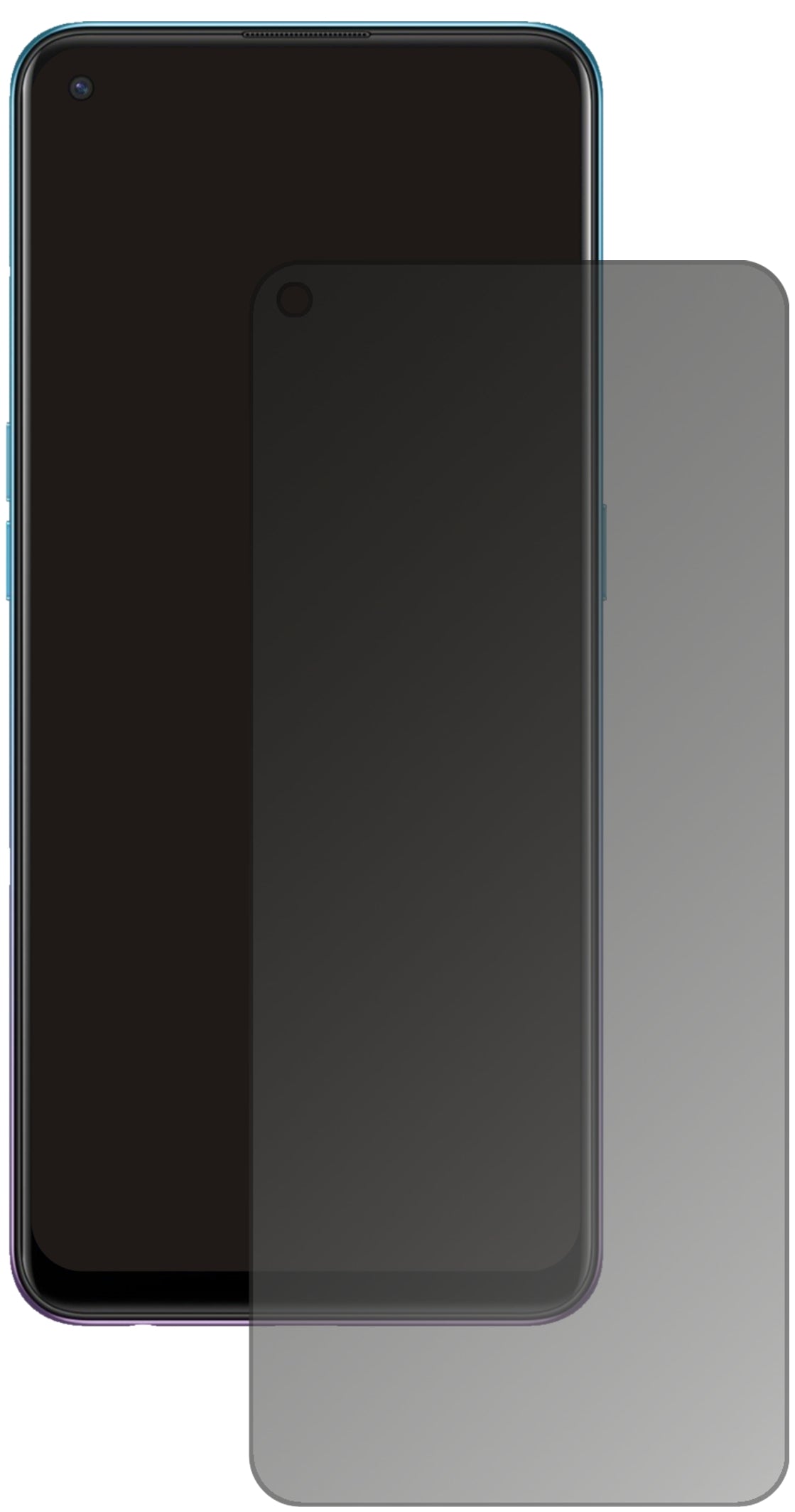 OppoReno5 4G mit aufgebrachtem dipos Displayschutz, der seitliche Einblicke blockiert